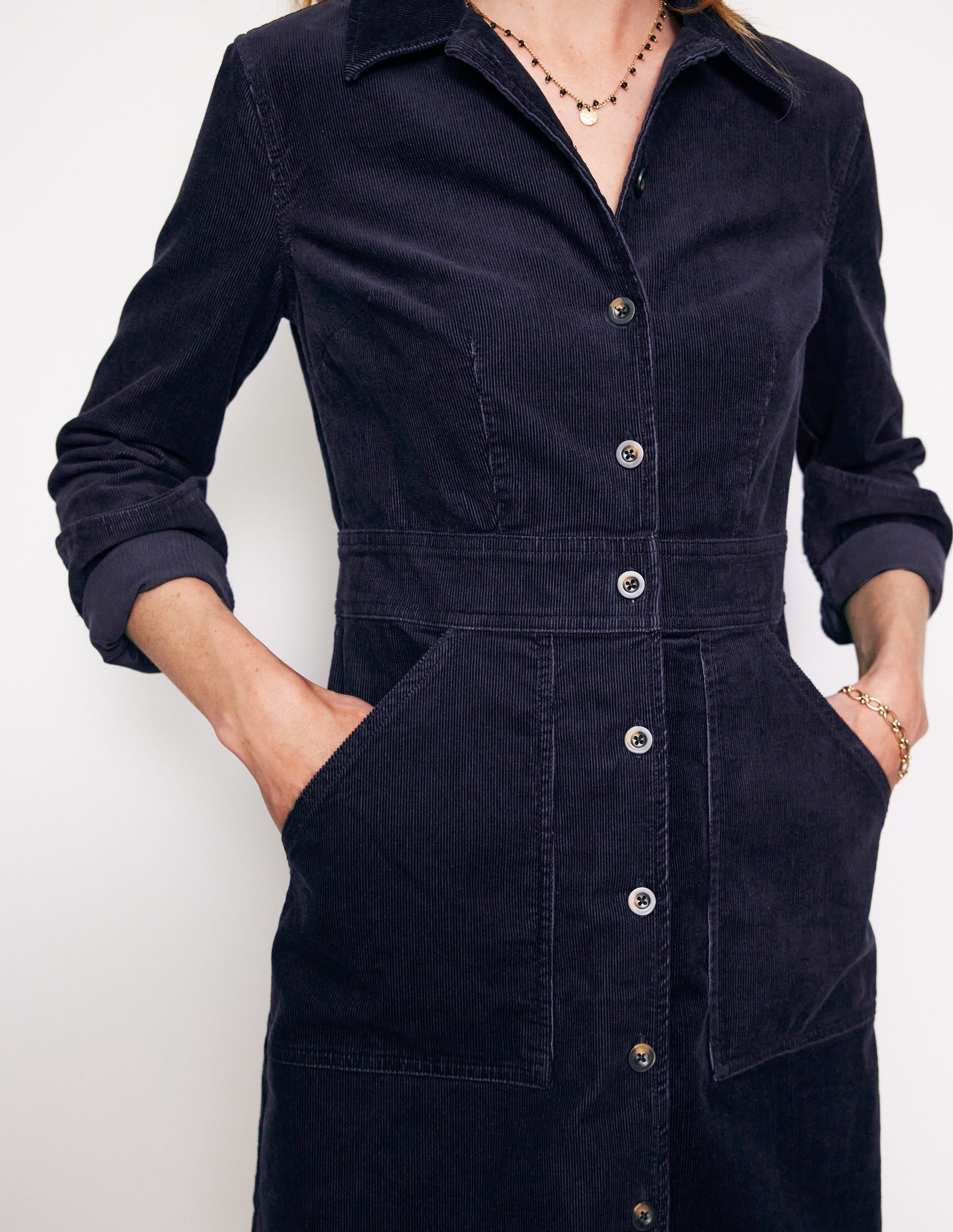  Flora Cord Shirt Dress-Navy、mySite、ashleygrahame