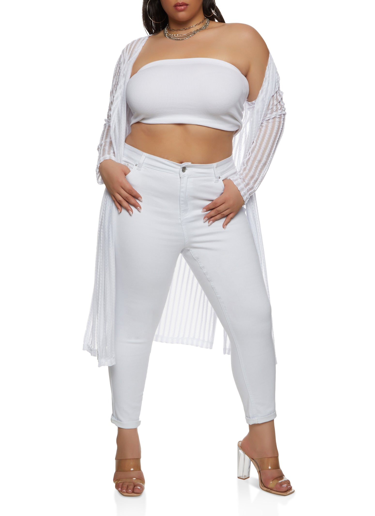 Plus Size Long Sleeve Mesh Detail Duster、mySite、camillekostekn