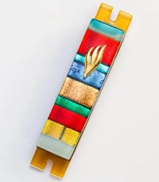 Multi-Color Warm Striped Fused Glass Mezuzah by Daryl Cohen、mySite、topwebapps