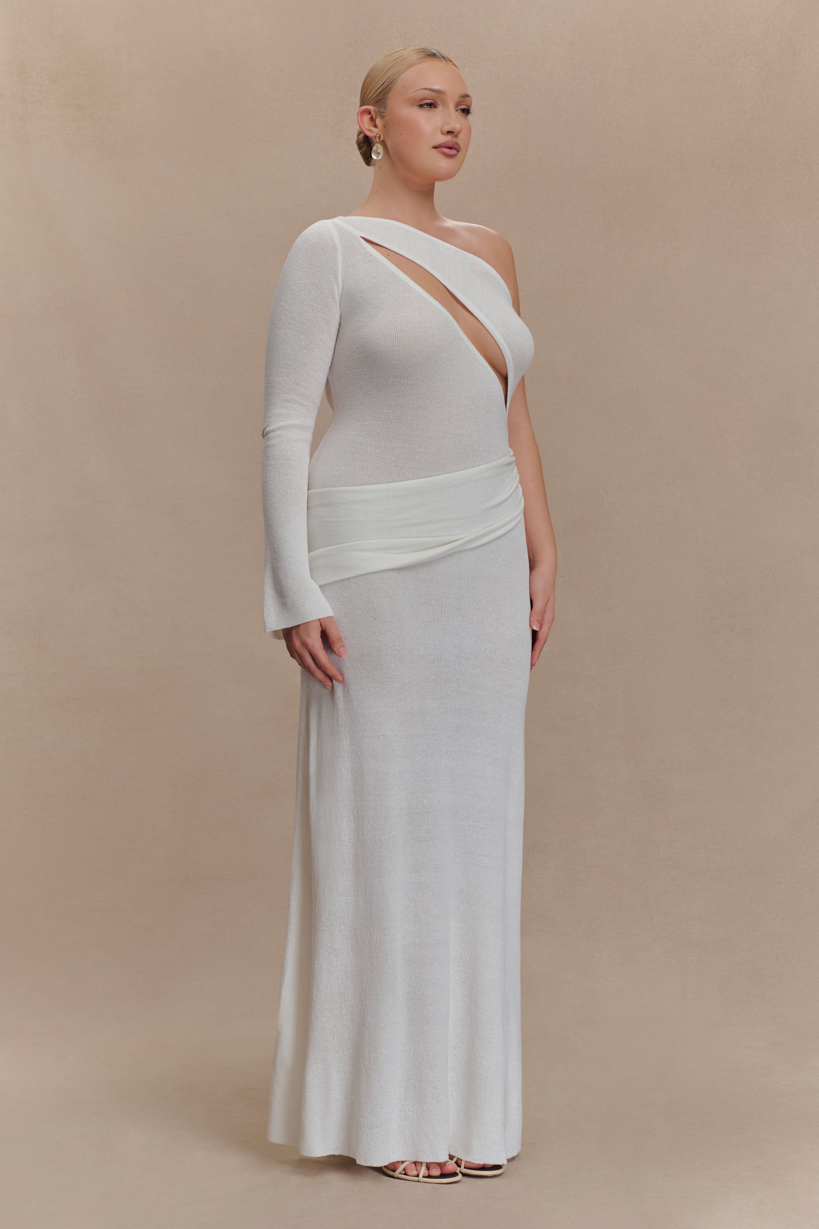 Alexius One Shoulder Knit Maxi Dress - Ivory、mySite、solidvoid