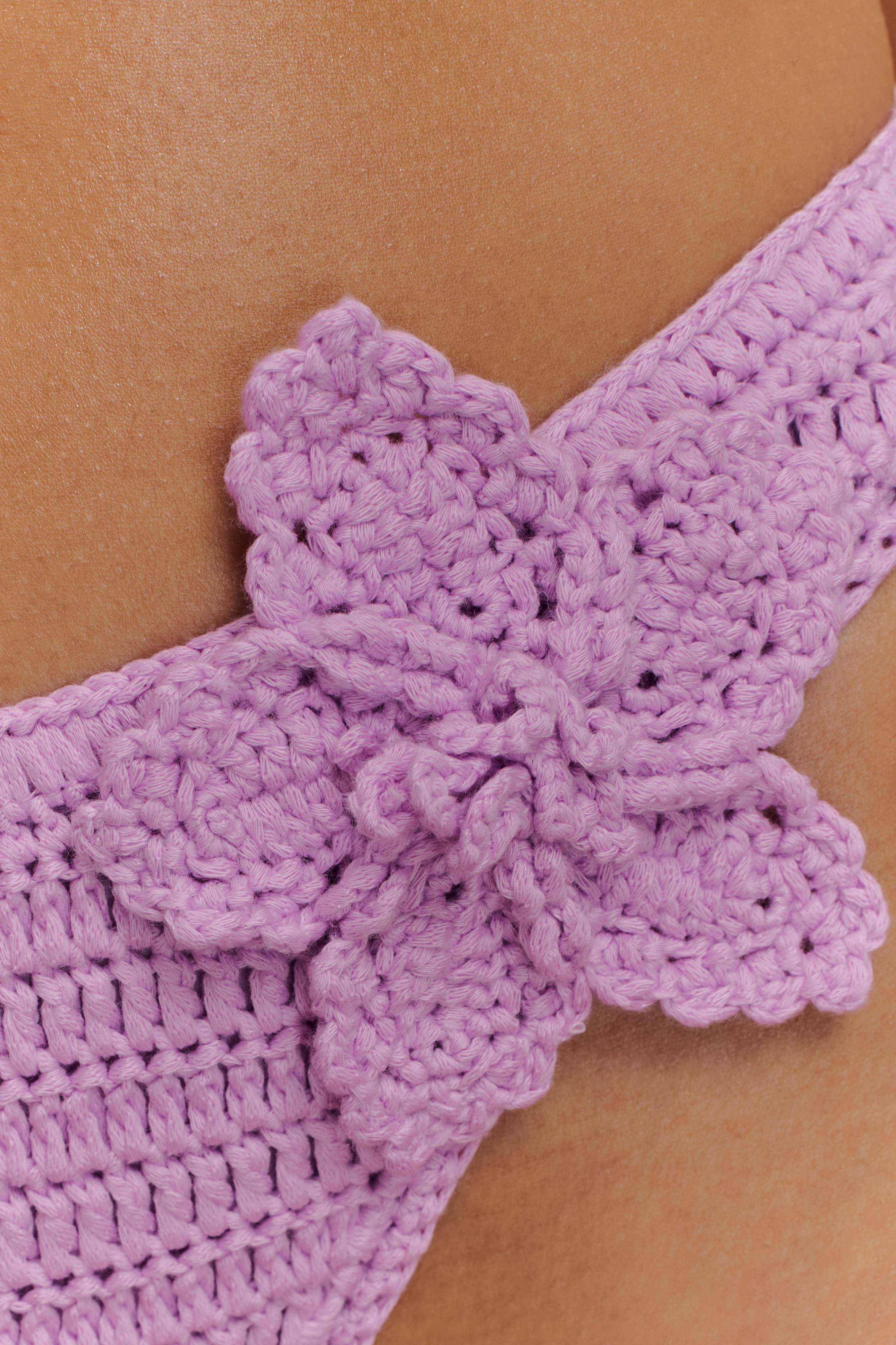 Skye Floral Crochet Tie Up Bikini Bottom - Lilac、mySite、solidvoid
