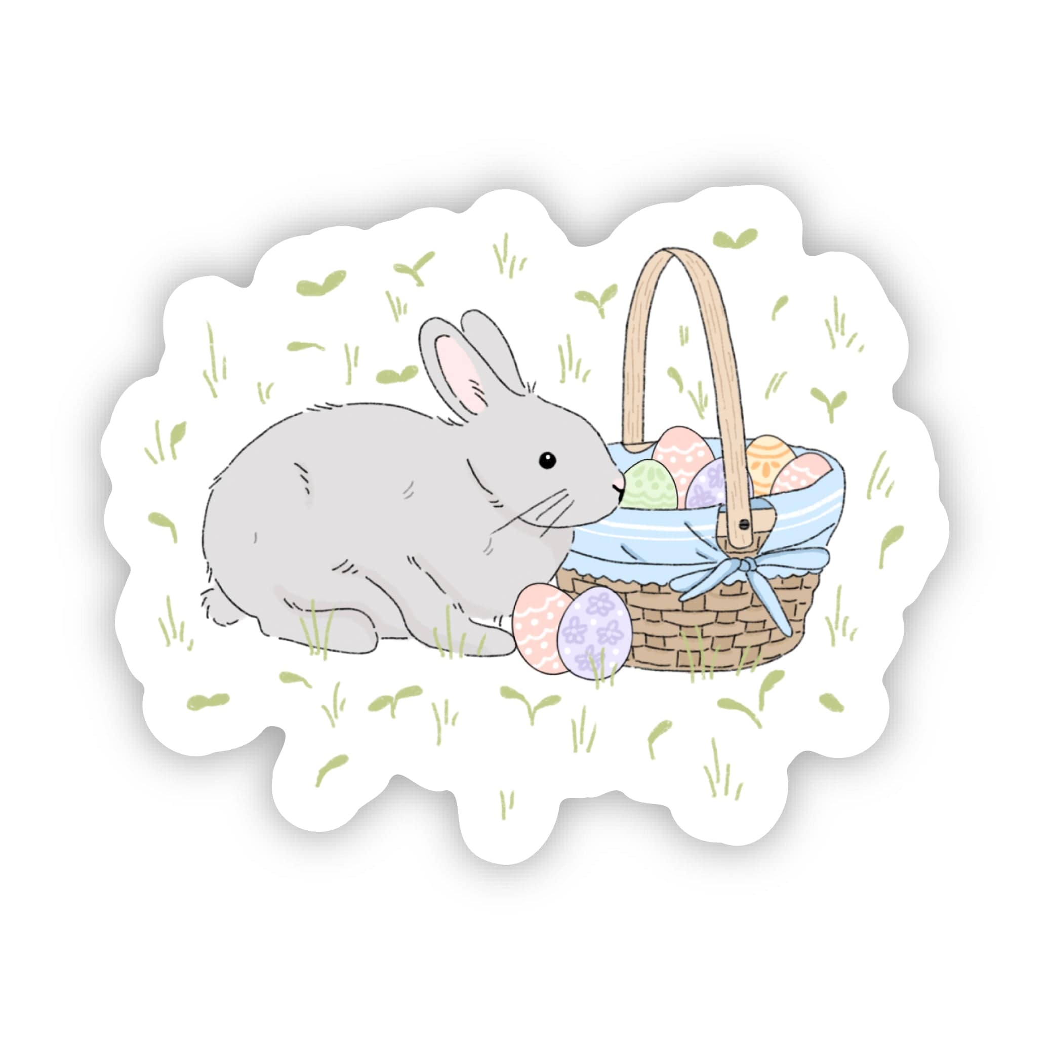  Cute Gray Bunny With Easter Egg Basket Sticker、mySite、ghnorth