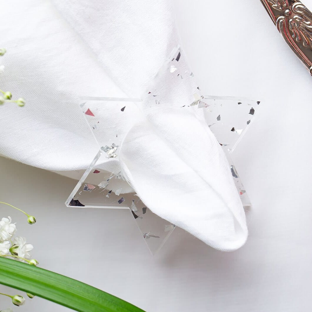 Magen David Napkin Rings - Silver Fleck - Set of 4、mySite、topwebapps