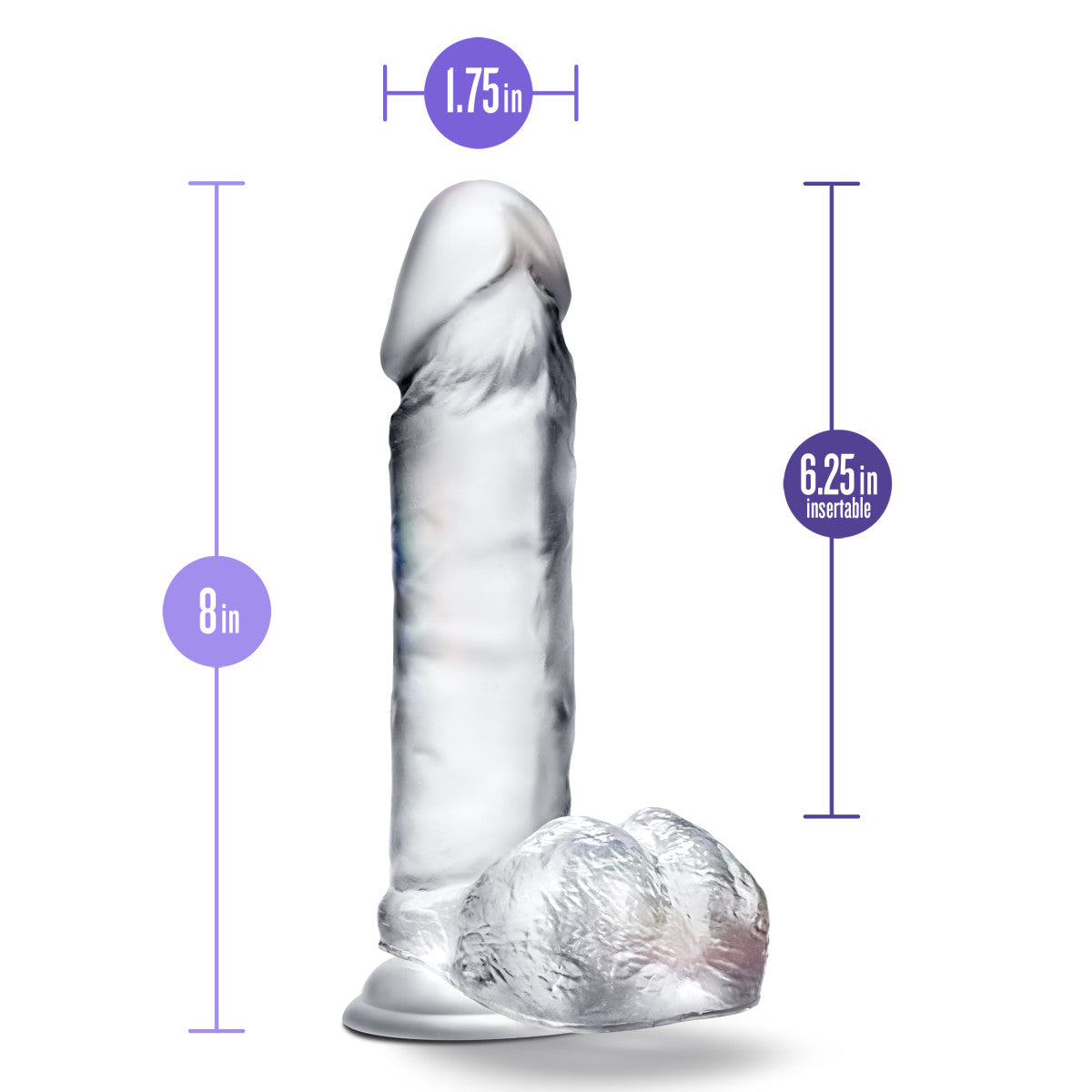 B Yours Diamond By Blush® | Glimmer Realistic Clear 8-Inch Long Dildo With Balls & Suction Cup Base、mySite、bottomscart