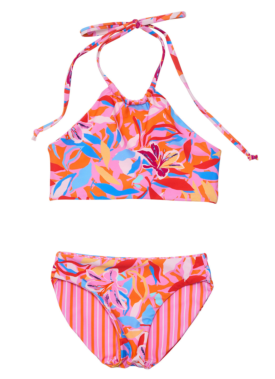 Snapper Rock Girls' Blooming Sunset Reversible Halter Two Piece Bikini Set (Little Kid, Big Kid)、mySite、noshort