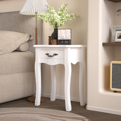 White Bathroom Floor-standing Storage Table with a Drawer、、casual