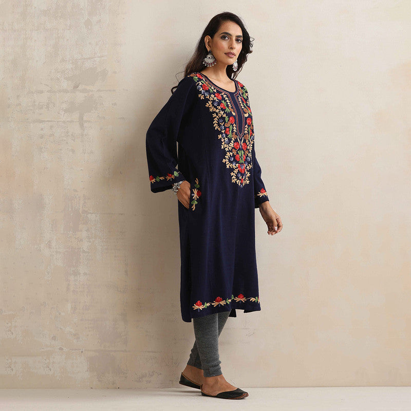 Woolen Kurta For Women | Kashmiri Embroidered | Blue、mySite、camillekostekn