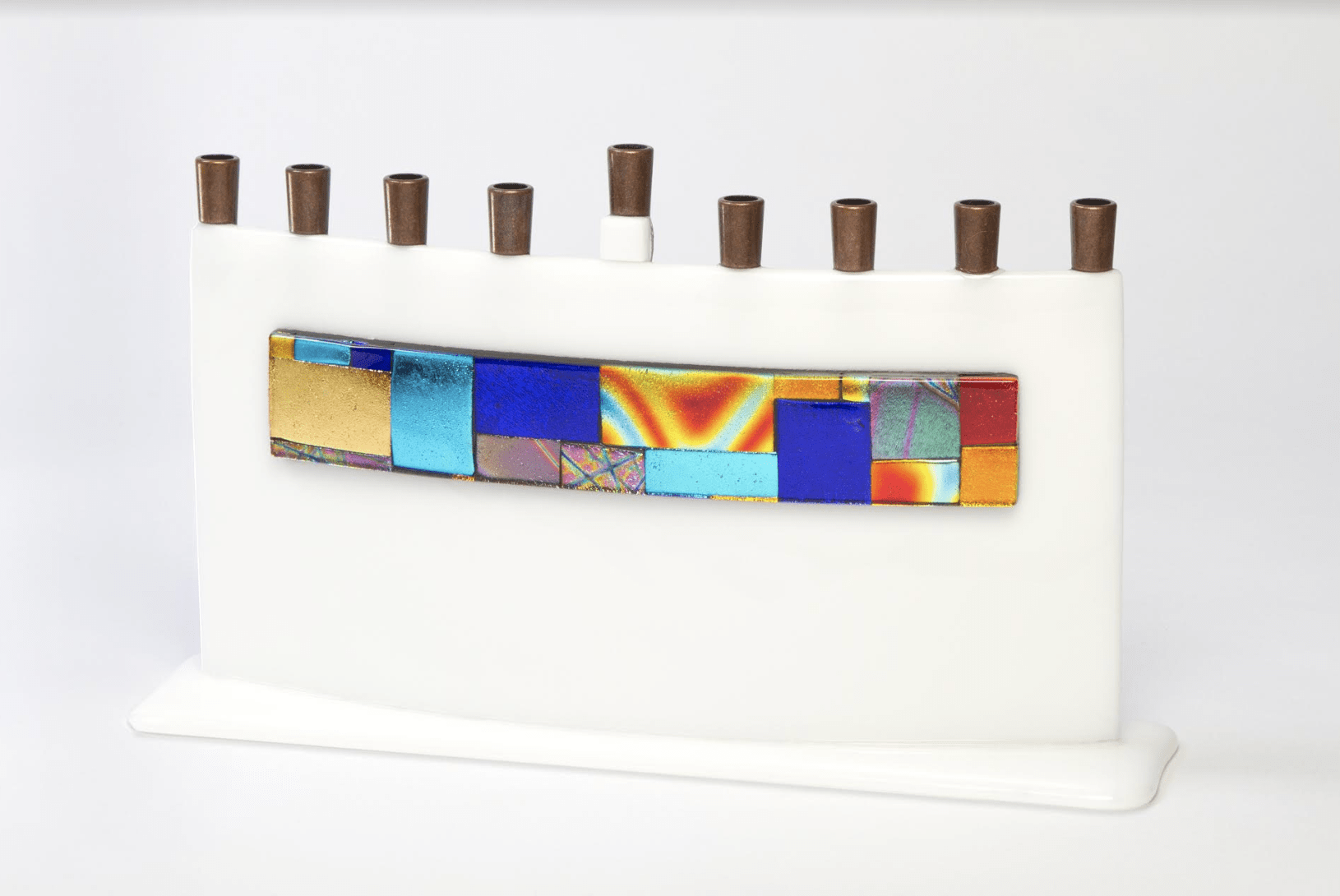 White Arc Dichroic Stripe Glass Menorah by Daryl Cohen、mySite、topwebapps