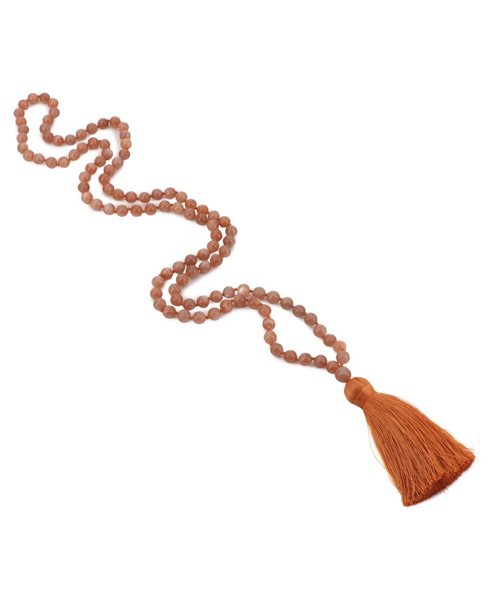 Serene Peach Moonstone Beads Meditation Knotted Mala、mySite、topwebapps