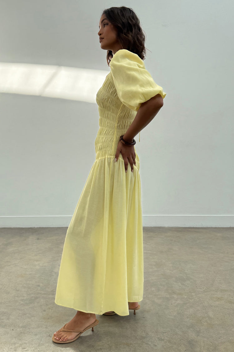 Butter Yellow Shirred Nara Dress、mySite、solidvoid