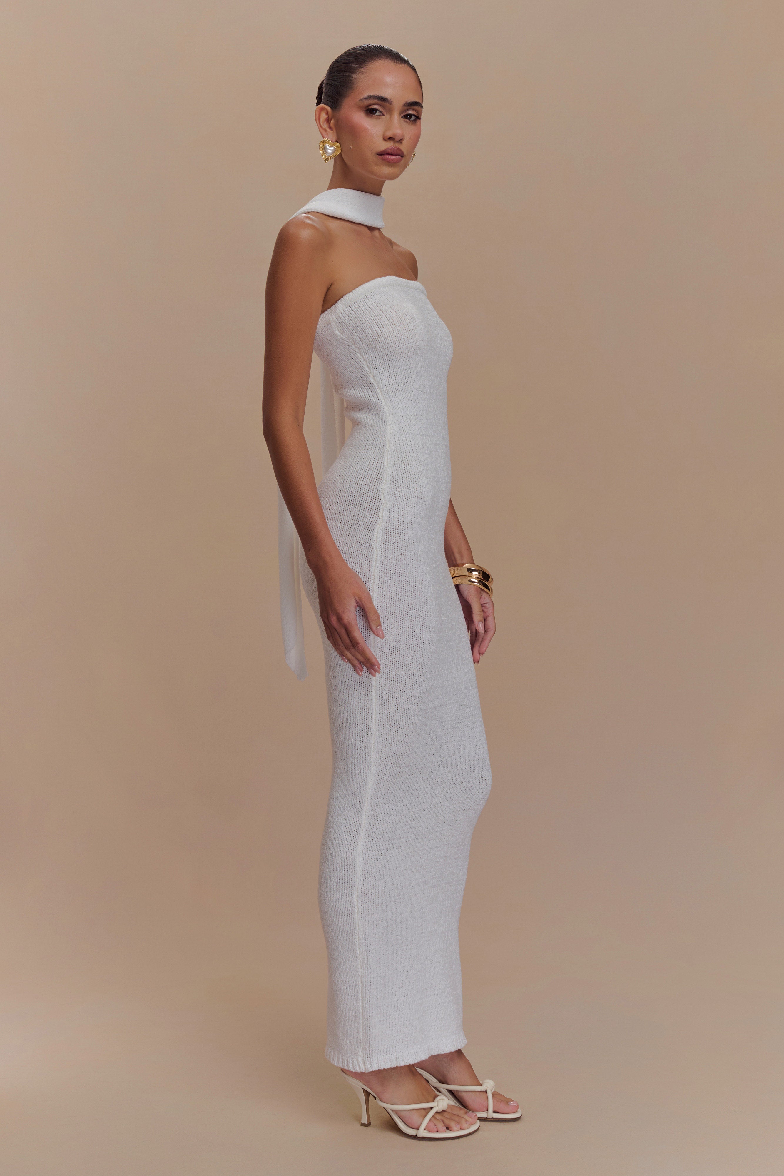 Andrea Strapless Knit Maxi Dress - White、mySite、solidvoid