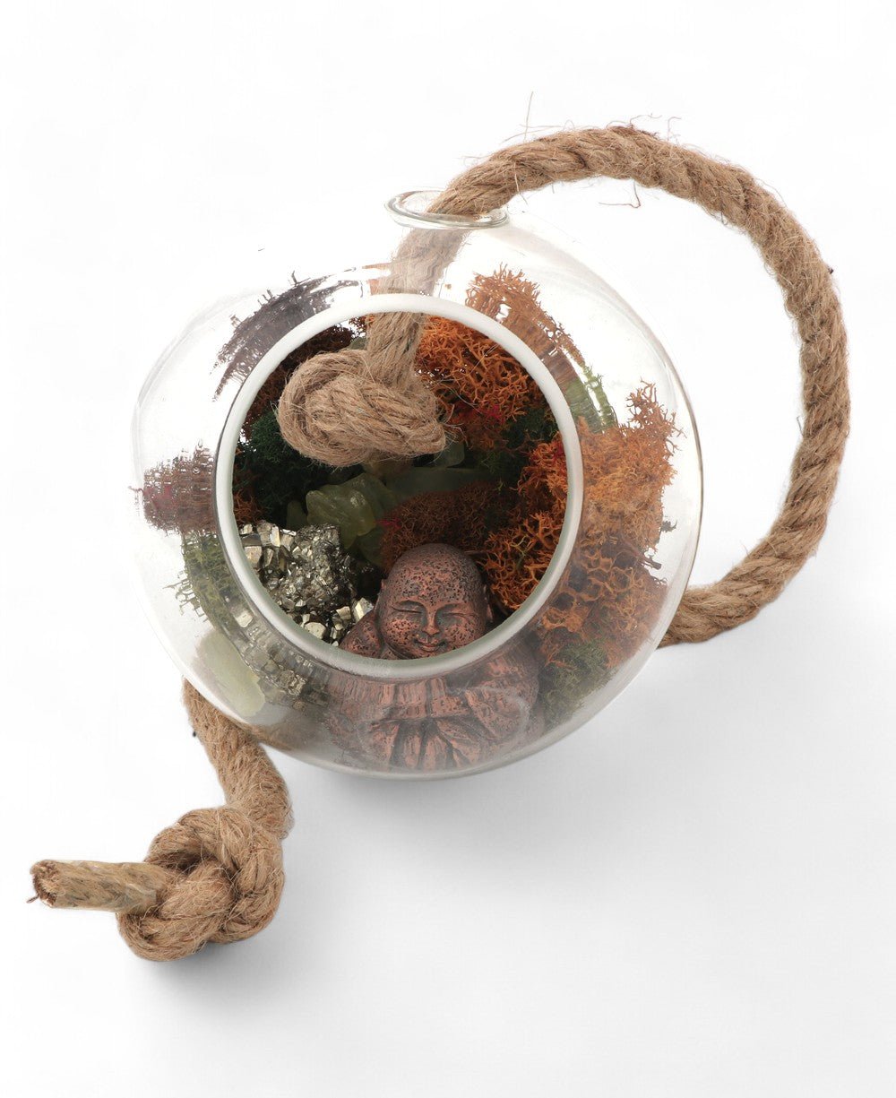 Lucky Buddha Pyrite Crystal Hanging Globe Terrarium、mySite、topwebapps