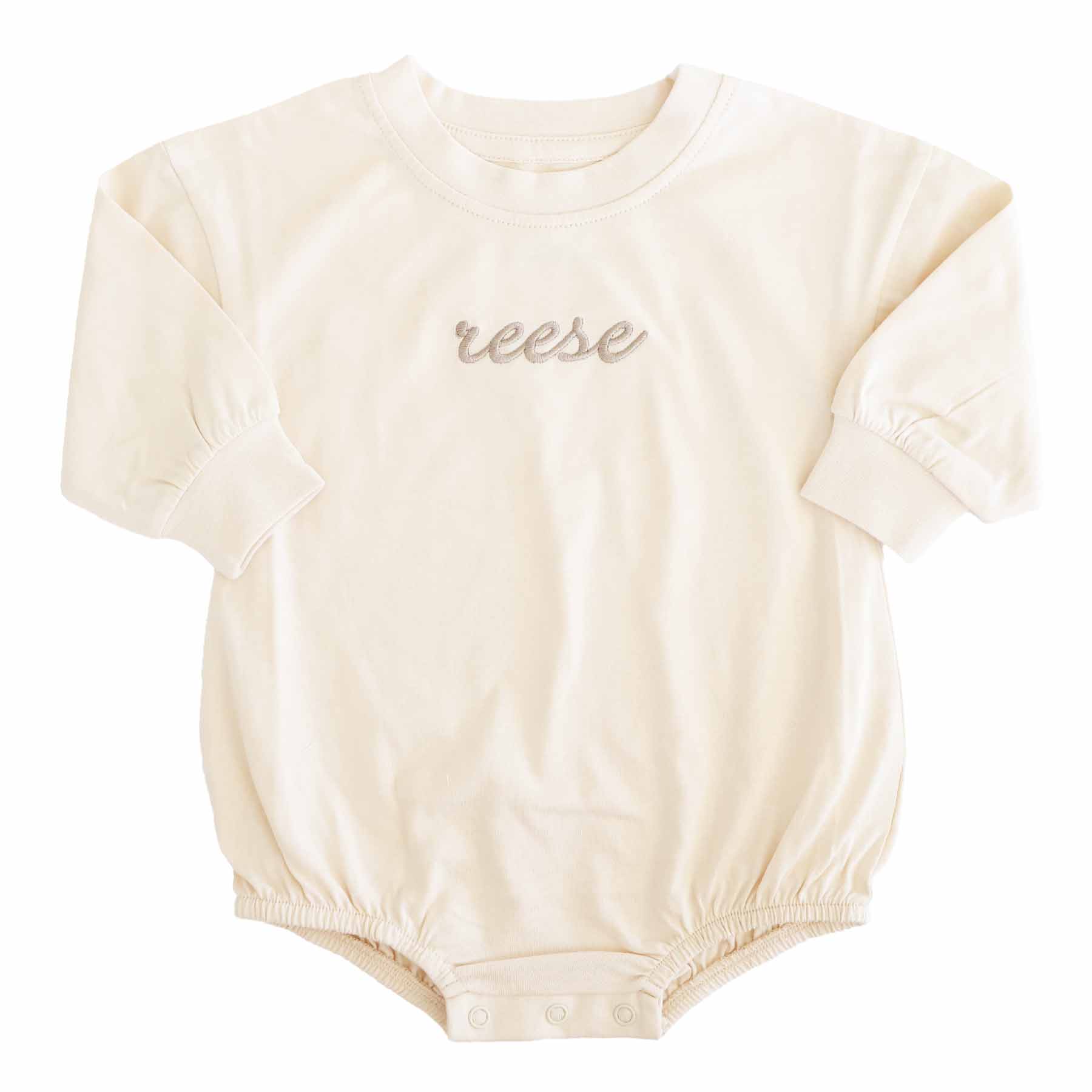  Personalized Script Name Long Sleeve Bubble Romper | Natural、mySite、layawaytickets