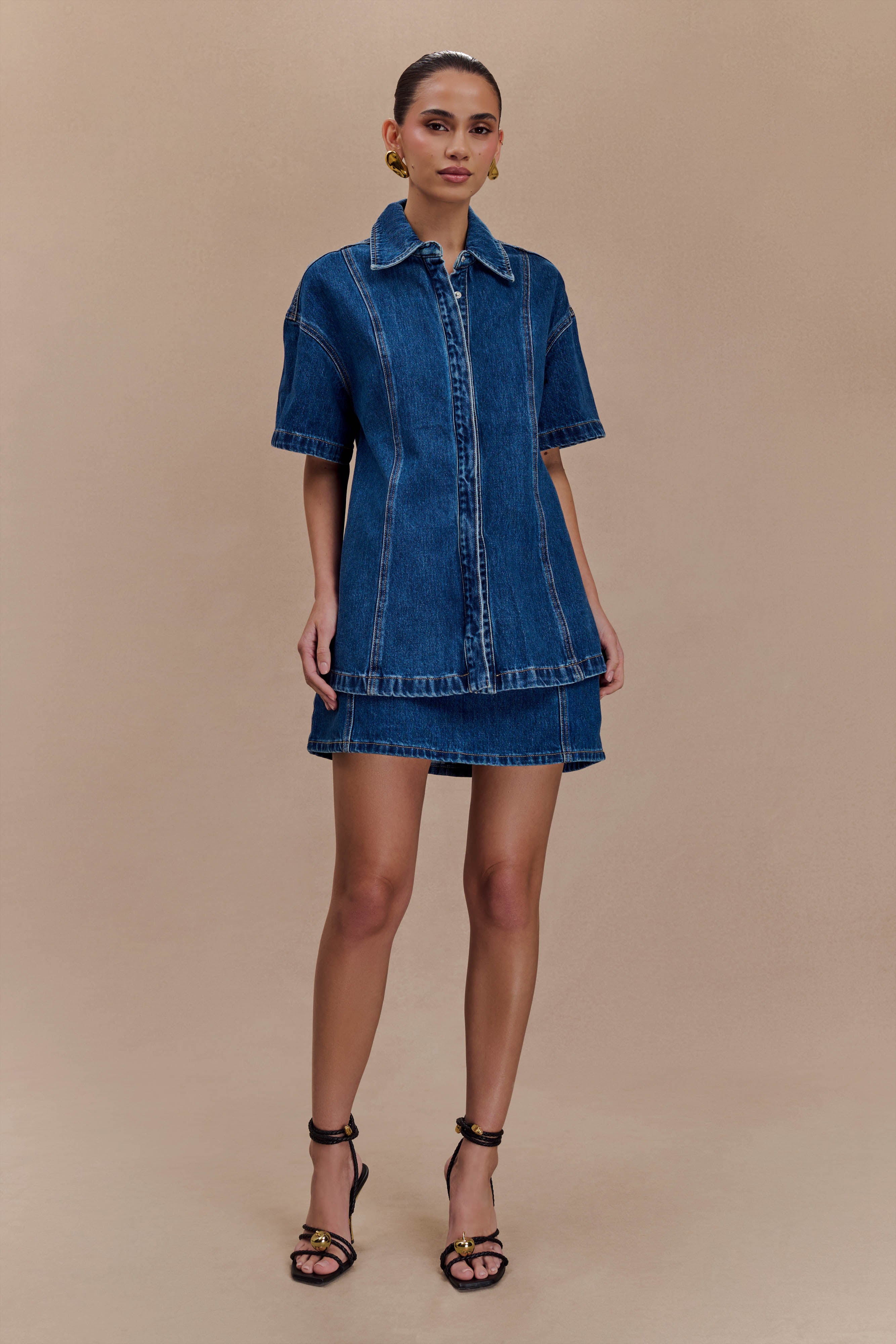 Maya Oversized Denim Shirt - Dark Blue、mySite、solidvoid