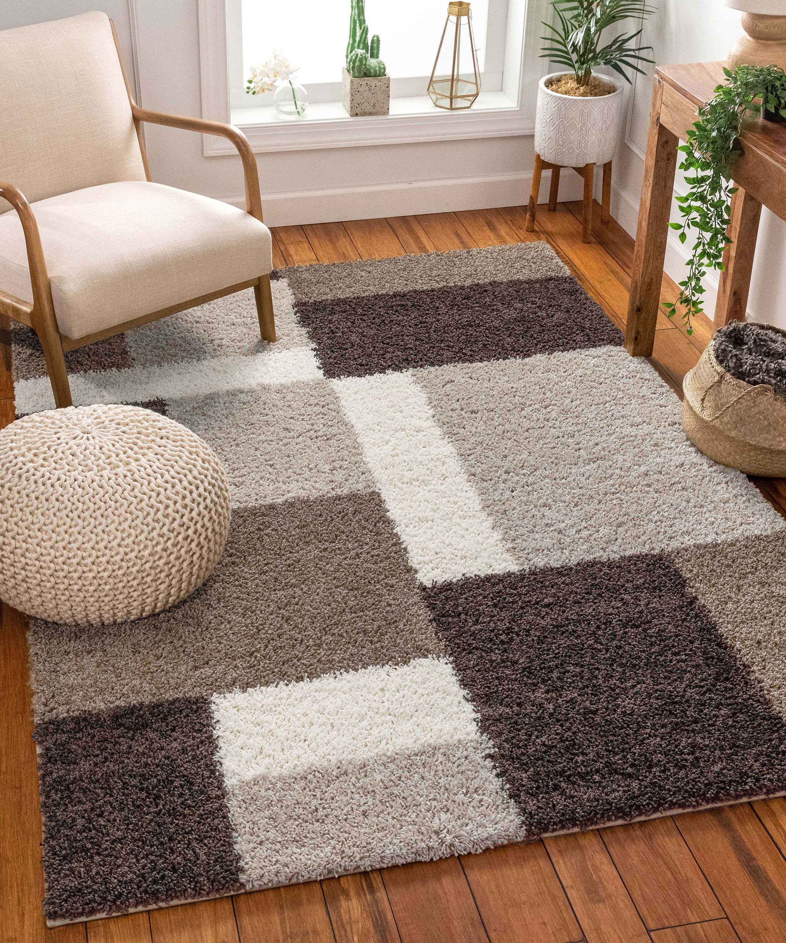 Cubes Beige Brown Modern Geo Rug、mySite、gigharbornorthrealestate