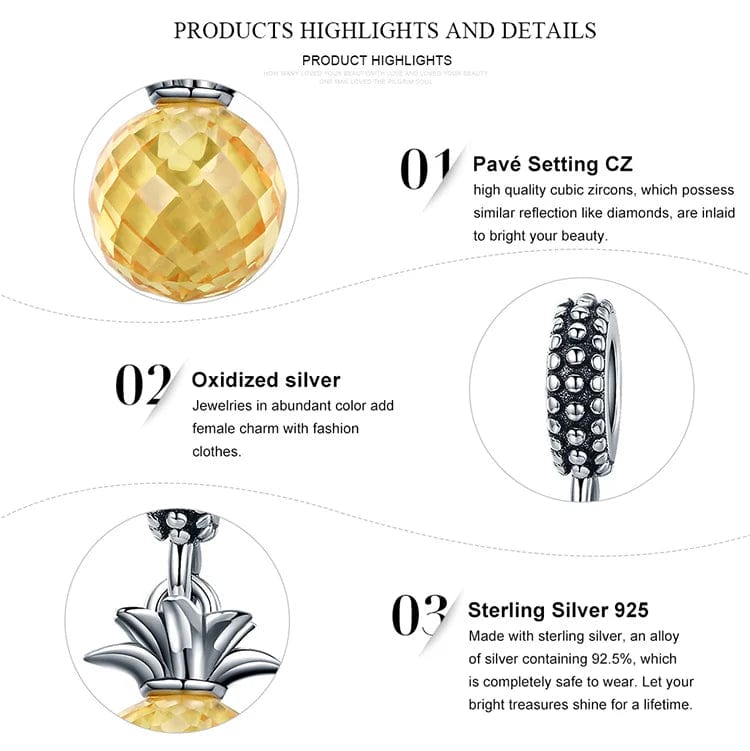 Pineapple Pandora style Charm 925 Sterling Silver、mySite、g9winljtr