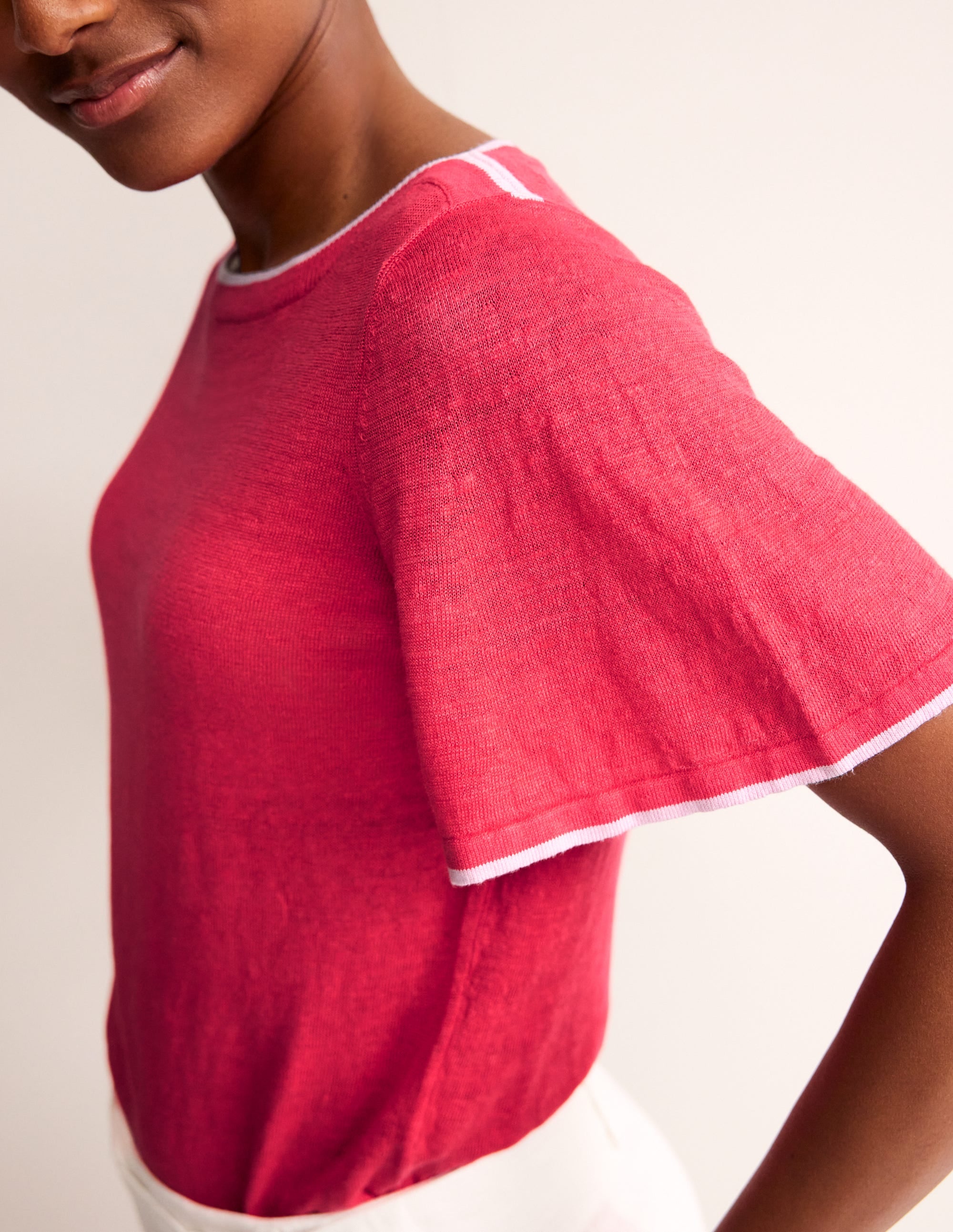  Maggie Boat Neck Linen T-Shirt-Bright Coral、mySite、ashleygrahame