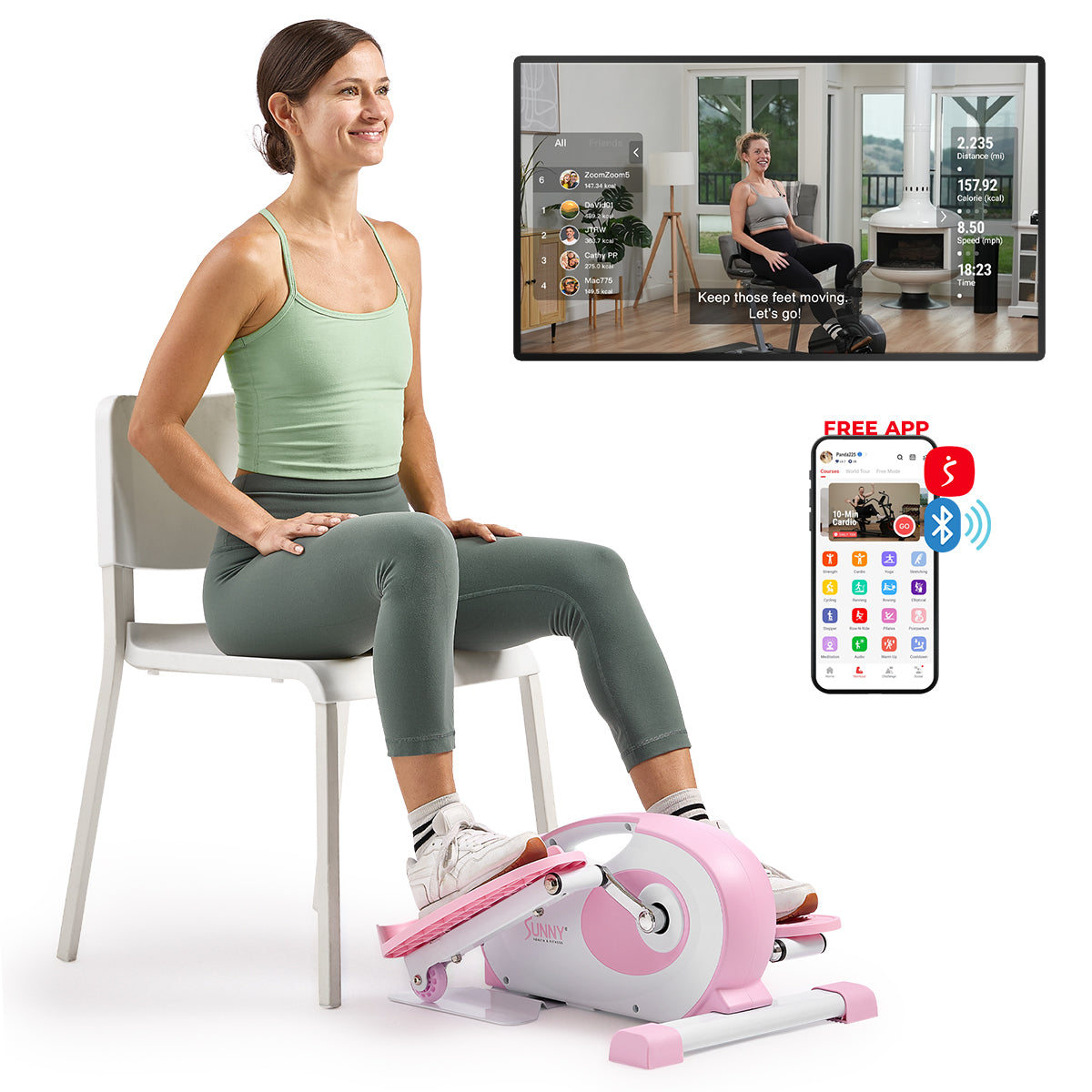  Smart Pink Under Desk Mini Elliptical Exercise Trainer、mySite、ghnorth