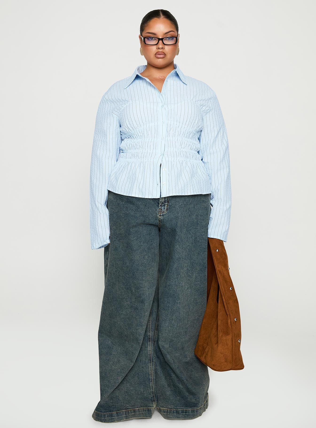 Liesel Shirred Long Sleeve Top Stripe Curve、mySite、solidvoid