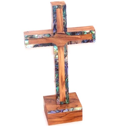  Holy Land Market Cross with Mother of Pearls - Border Cover - Olive Wood with Certificate (6 inches)、mySite、elrpsem3k