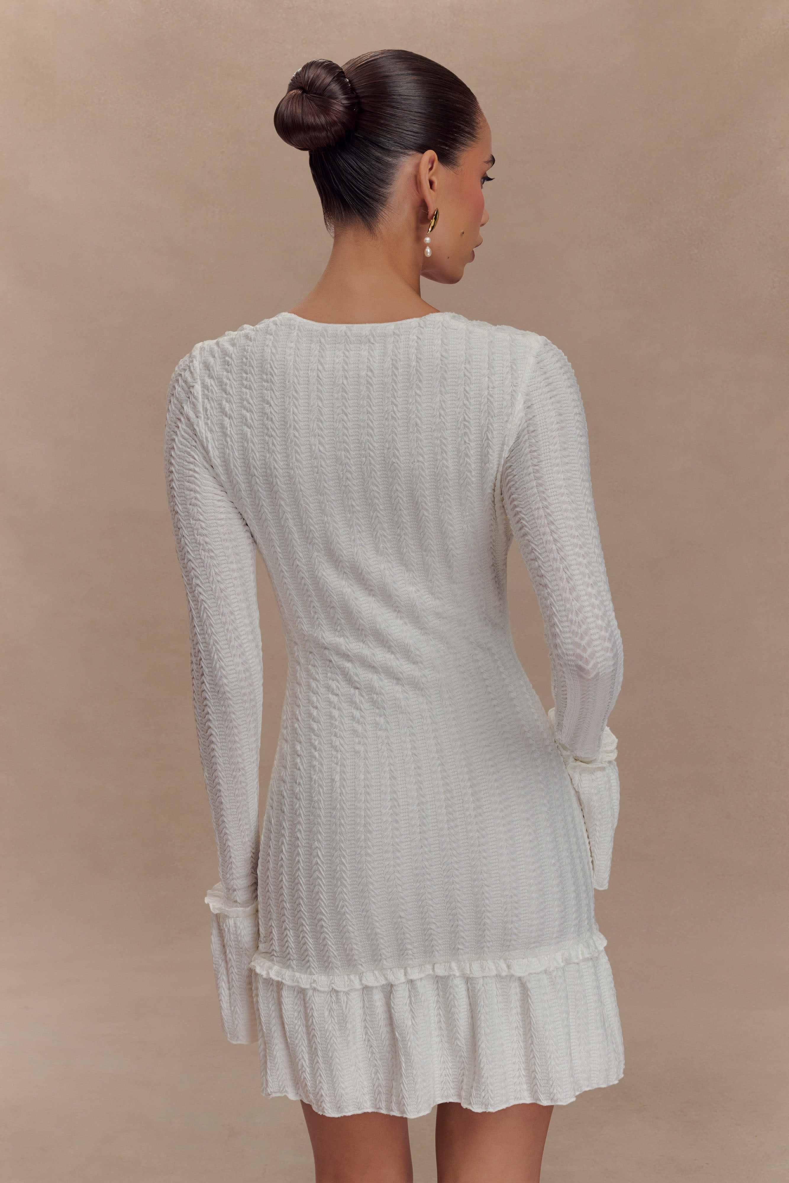 Daphne Pointelle Long Sleeve Mini Dress - Ivory、mySite、solidvoid