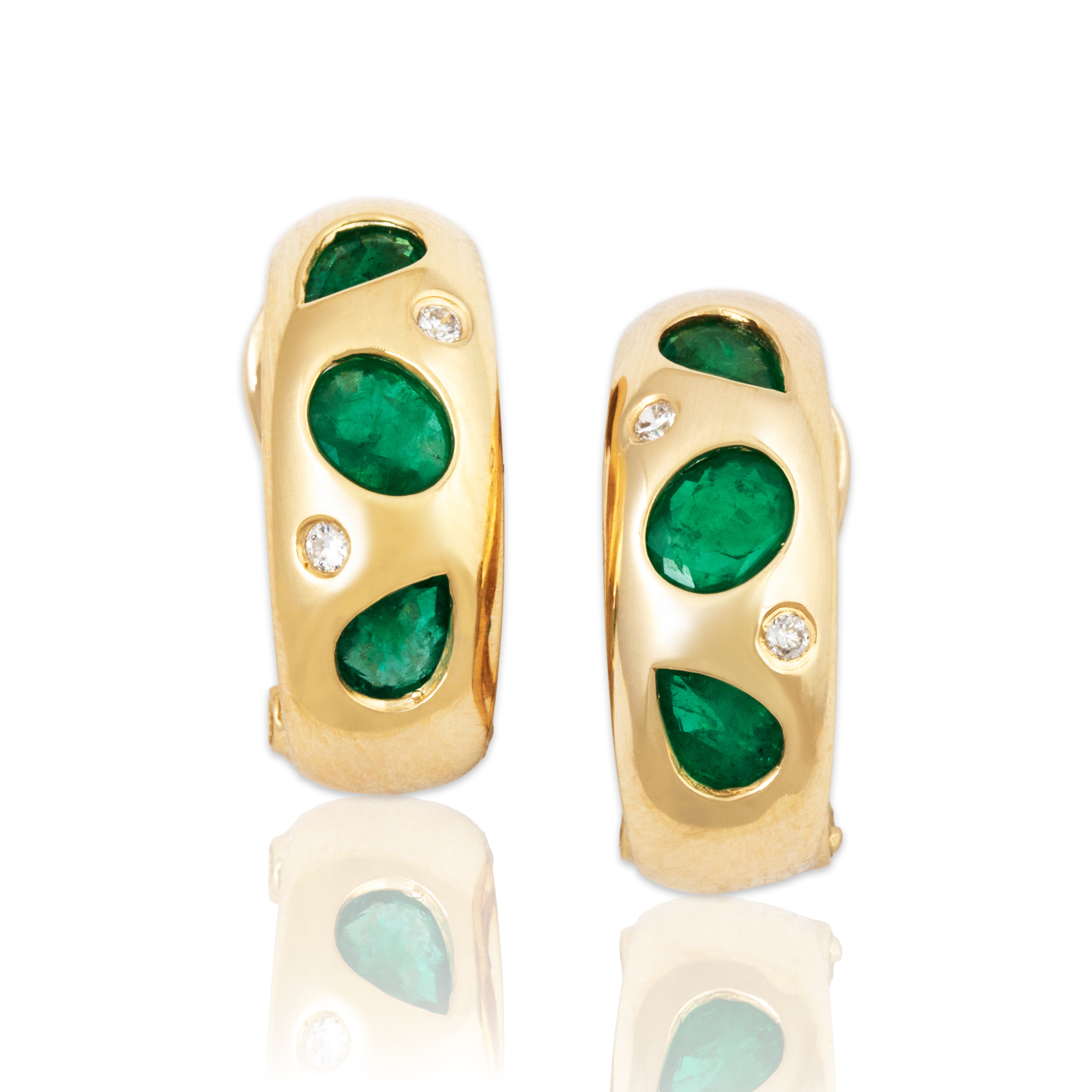 Vintage 14k Yellow Gold 1.1cttw Emerald Diamond Flush-Set Earrings、mySite、hinf8tx79