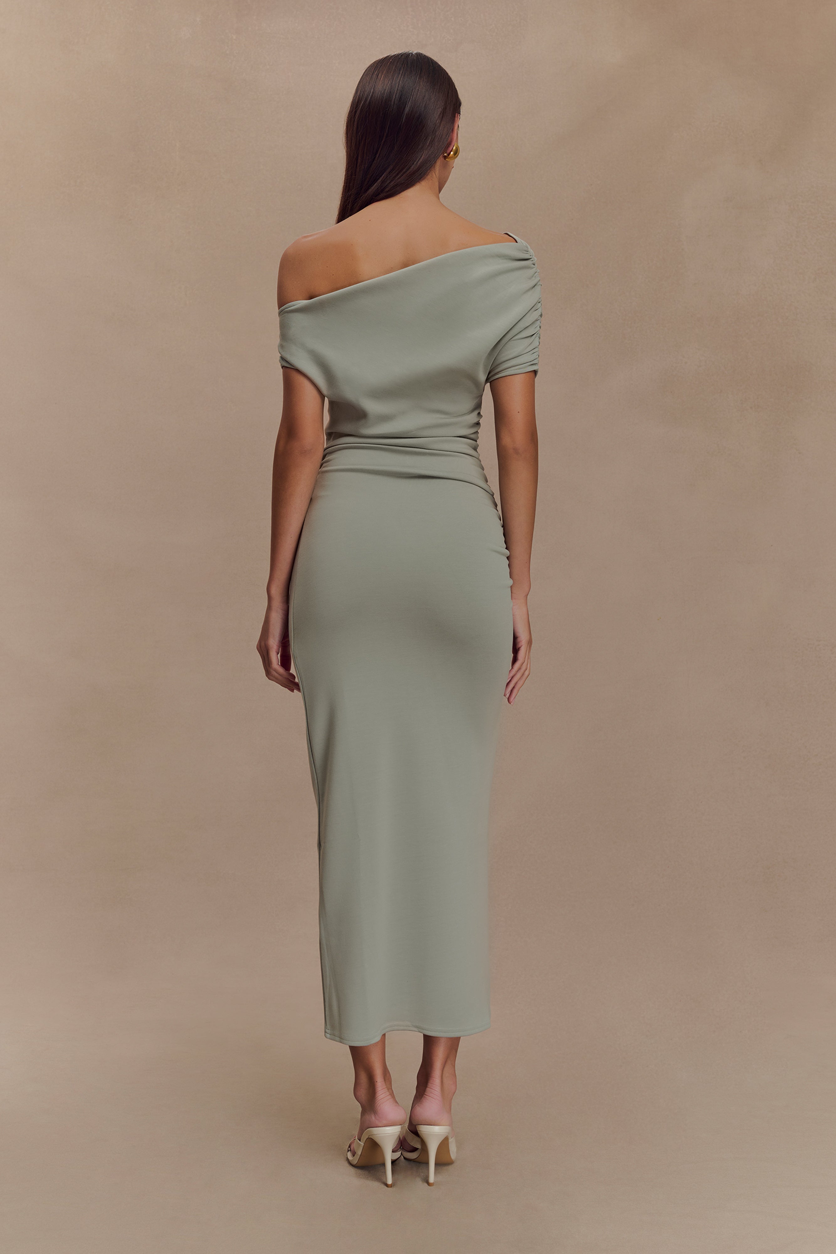 Kendra Scuba Jersey Midi Dress With Hardware - Sage、mySite、solidvoid