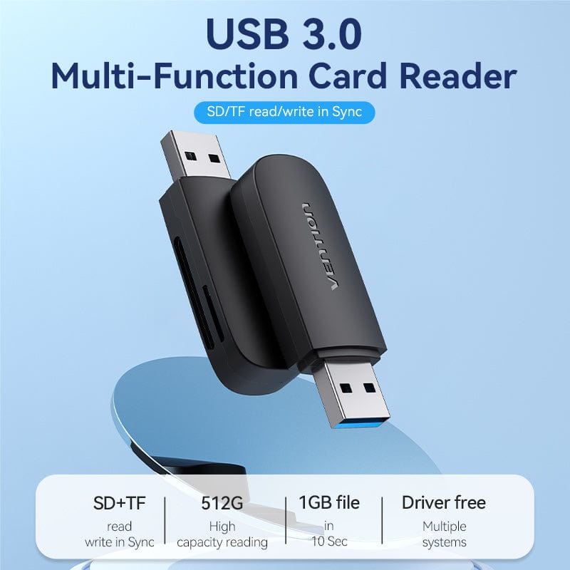 Vention 2-in-1 USB 3.0 A Card Reader(SD+TF) Black Dual Drive Letter、mySite、fannypackpong