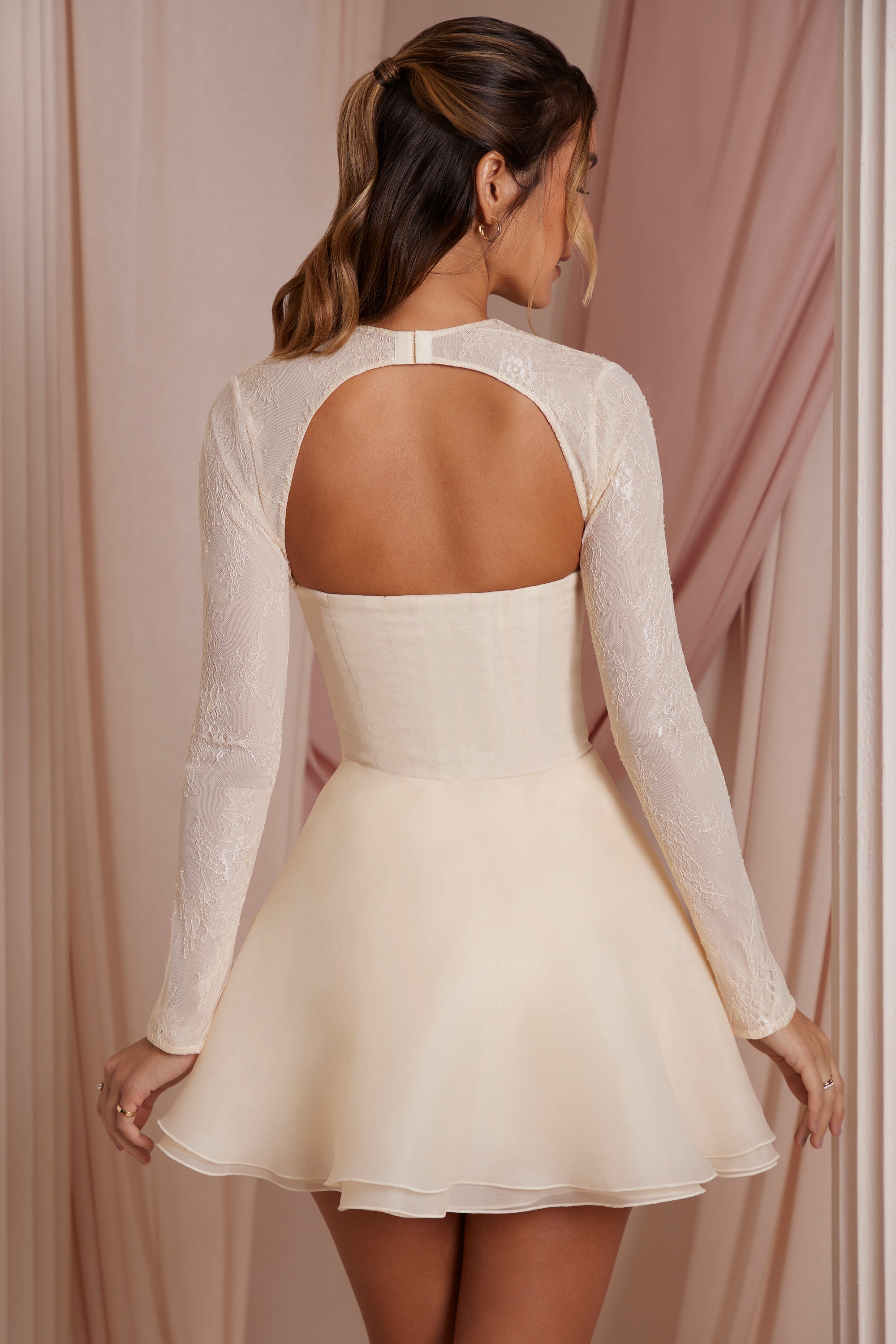  Long Sleeve Tulle Skirt Mini Dress in Ivory、mySite、sugarbowlscore