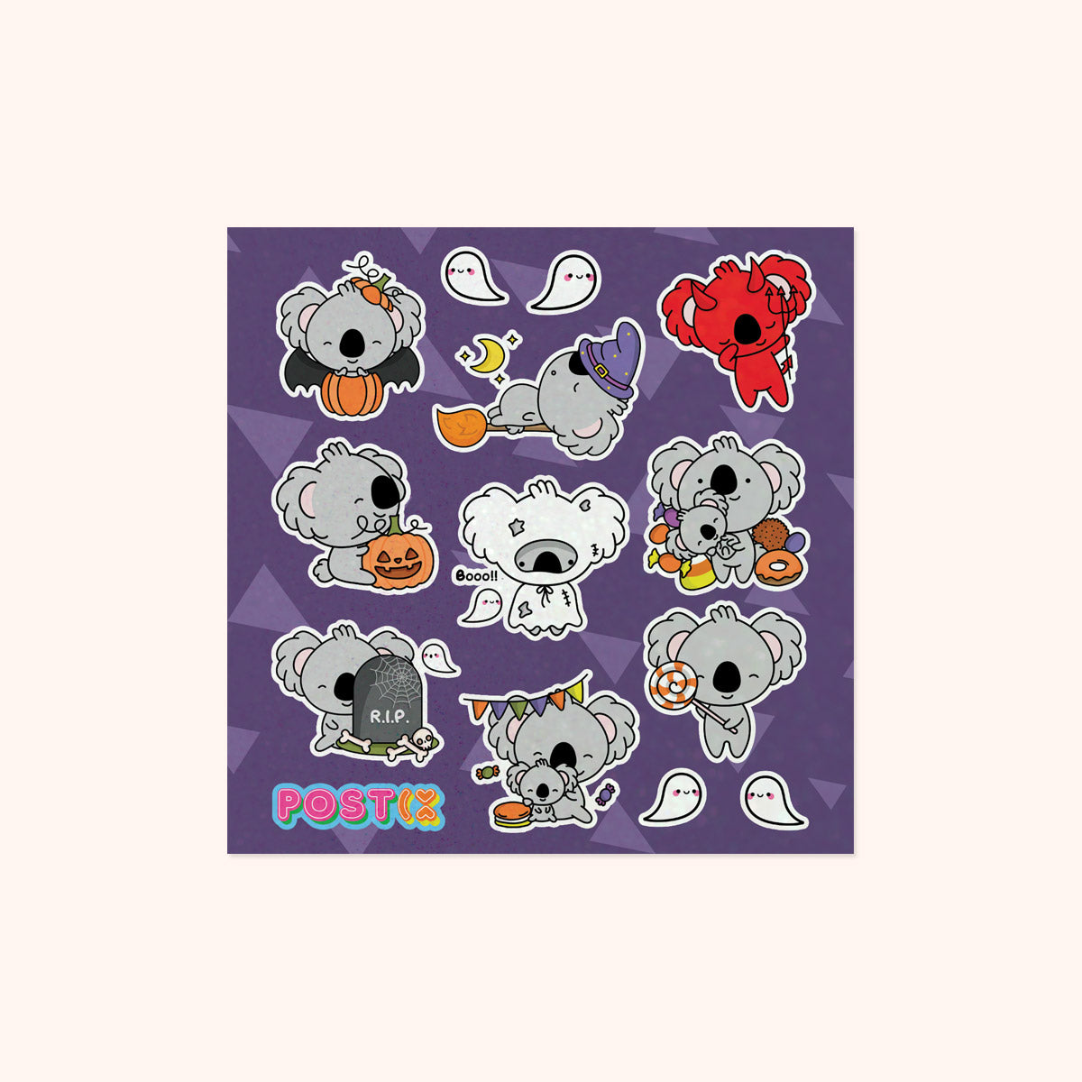  Halloween Koalas Square Glitter Sticker Sheet、mySite、ghnorth