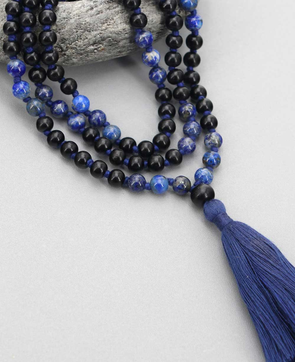 Hand Knotted Lapis and Ebony Wood Meditation Mala、mySite、topwebapps