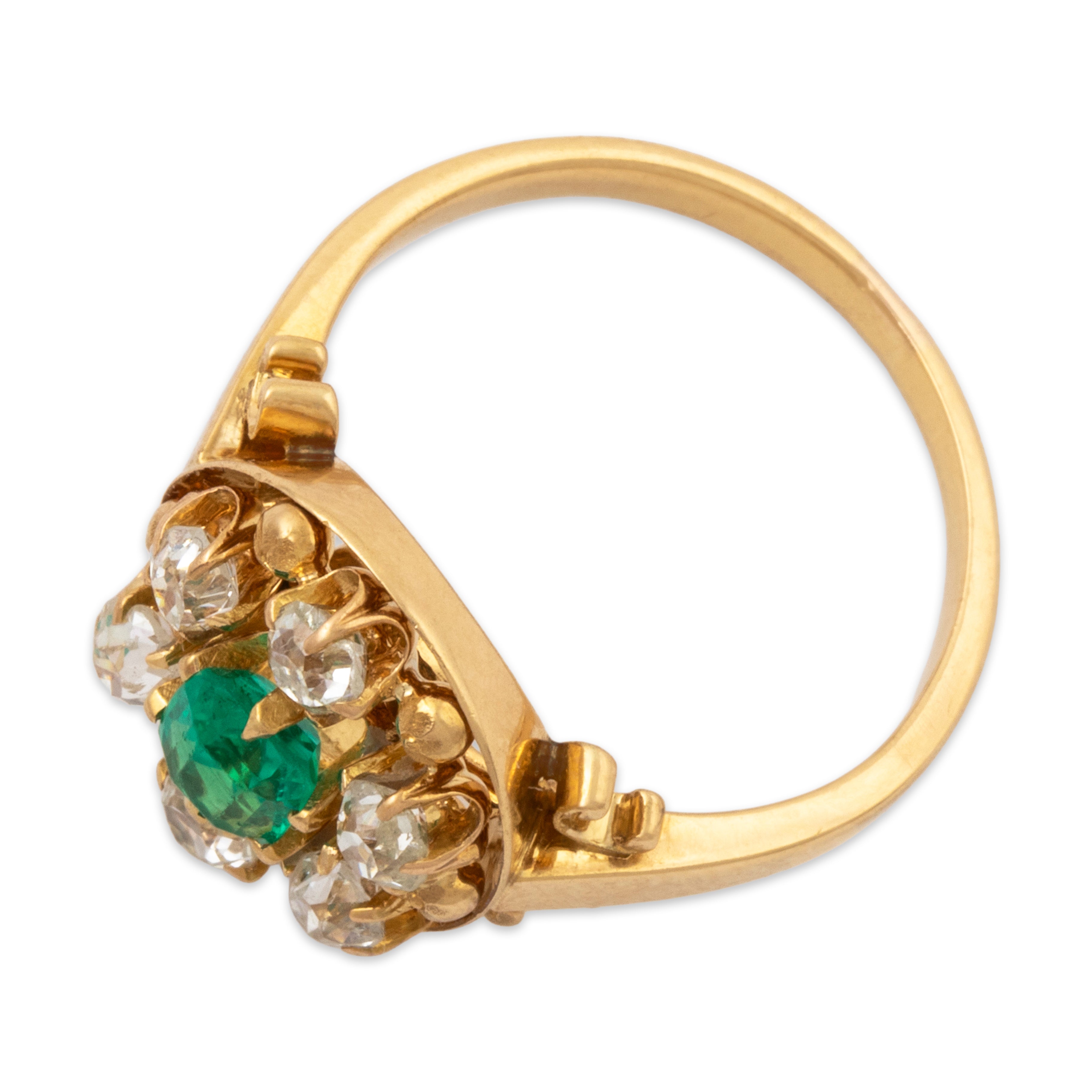 Antique Victorian 18k Yellow Gold .4ct Emerald .57cttw Old Mine Diamond Ring、mySite、hinf8tx79