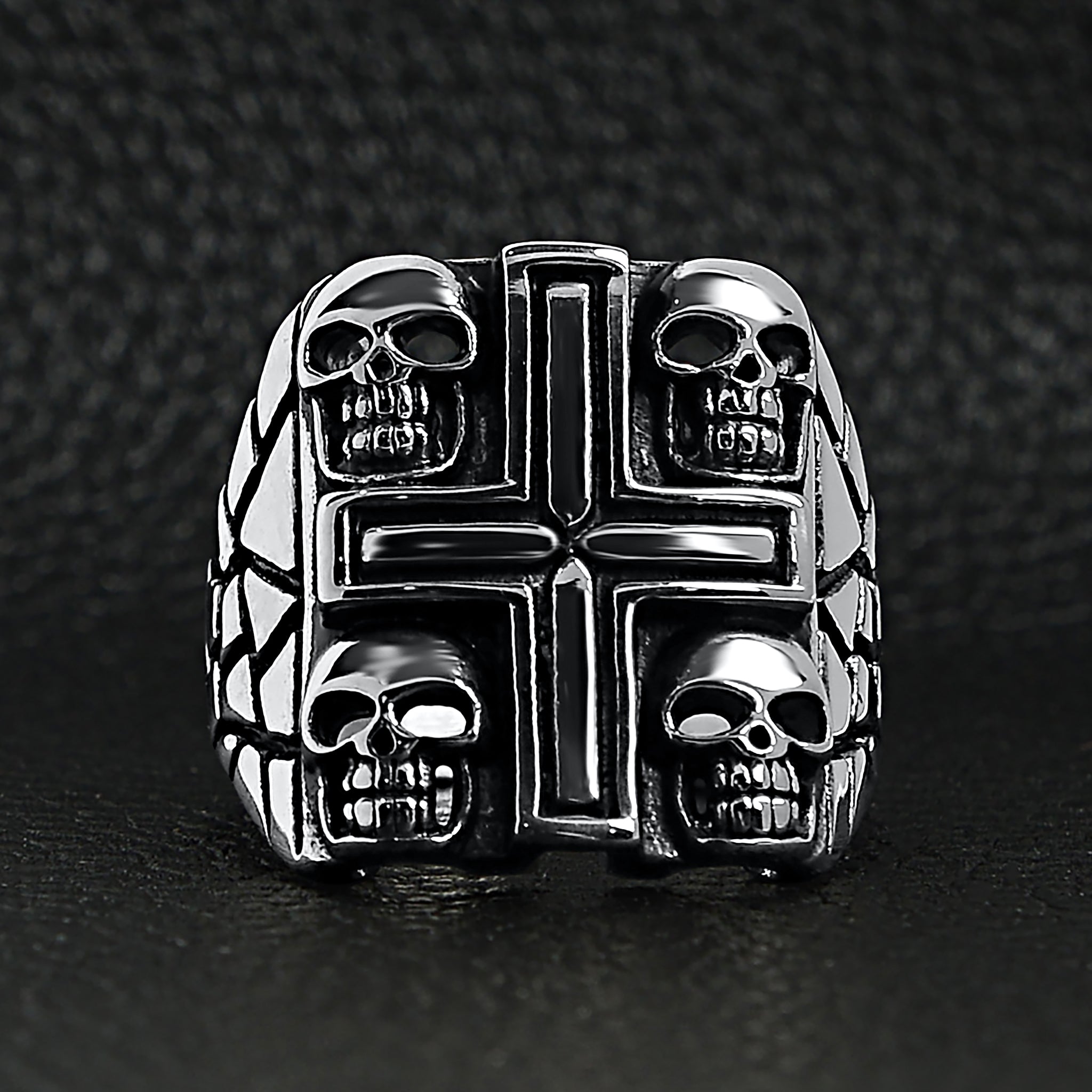 Stainless Steel Polished Multi Skull Cross Signet Ring / SCR3036、mySite、dreamappss