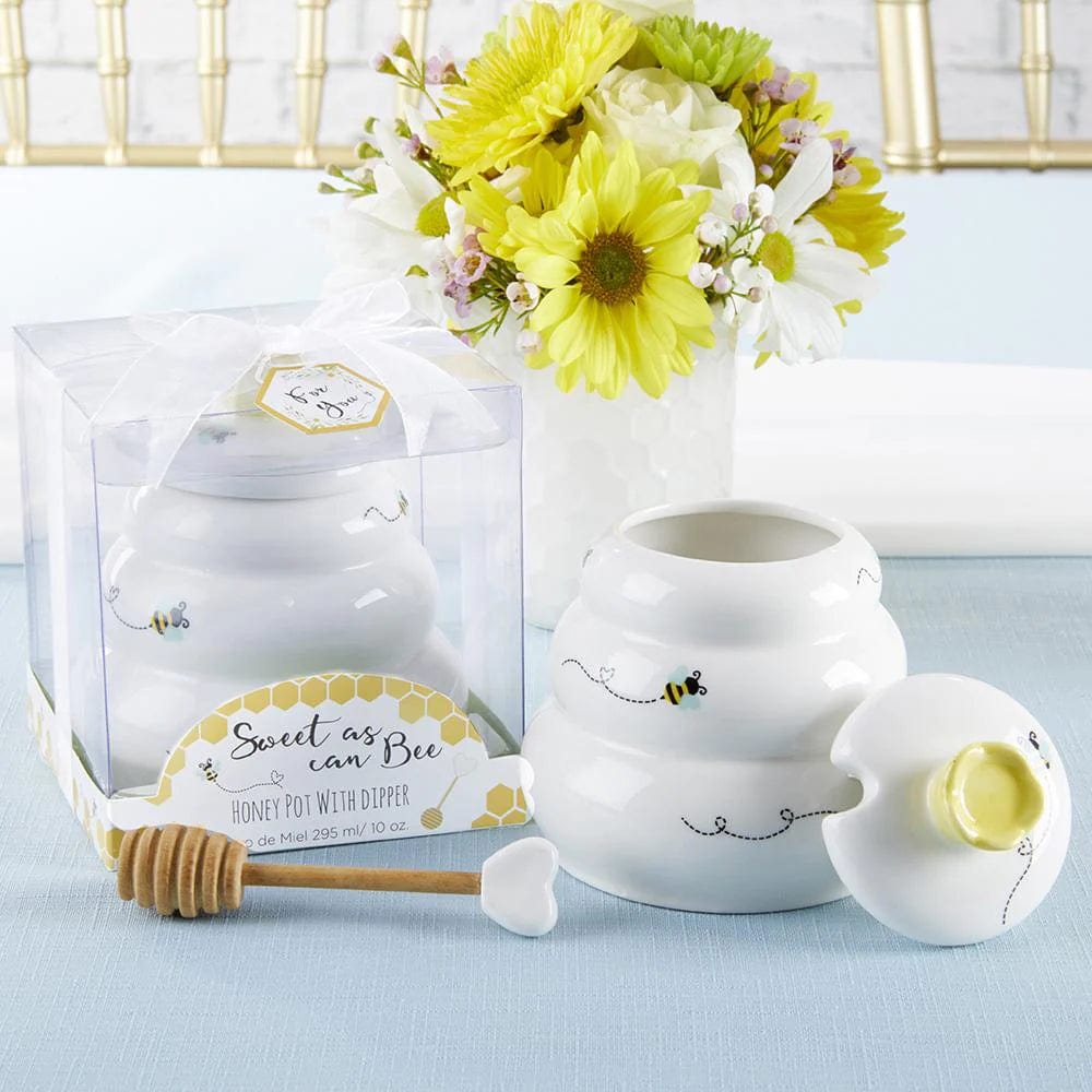 Sweet as Can Bee Ceramic Honey Pot with Wooden Dipper - Large、mySite、topwebapps