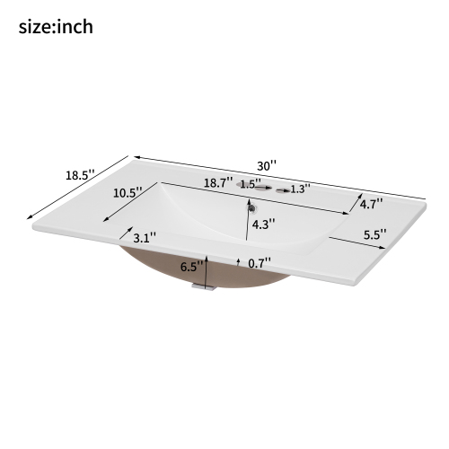 30" Vintage Bathroom Vanity with Ceramic Sink, with 3 Holes Single Ceramic Sink, Bathroom Storage Vanity Cabinet with 2 Soft Closing Doors、、xpatfood