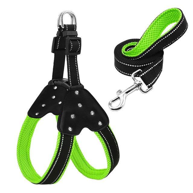 Rhinestone Cute Harness & Leash Reflective Nylon Set For Your Dog *、mySite、g9winljtr