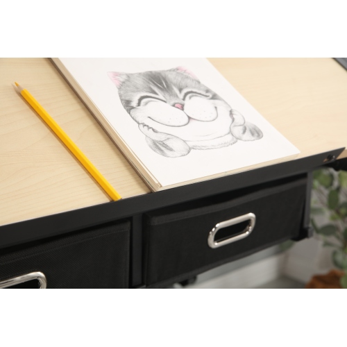 adjustable drawing drafting table desk with 2 drawers for home office and school with stool(wood)、、casual