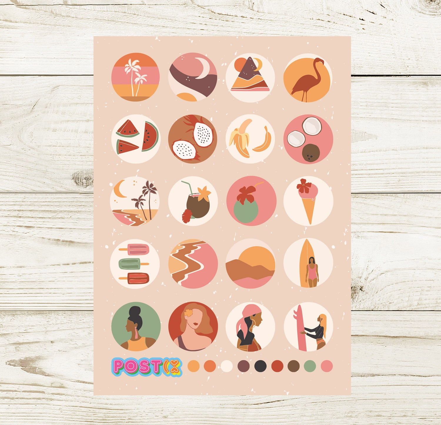  Retro Beach Dots Sticker Sheet、mySite、ghnorth