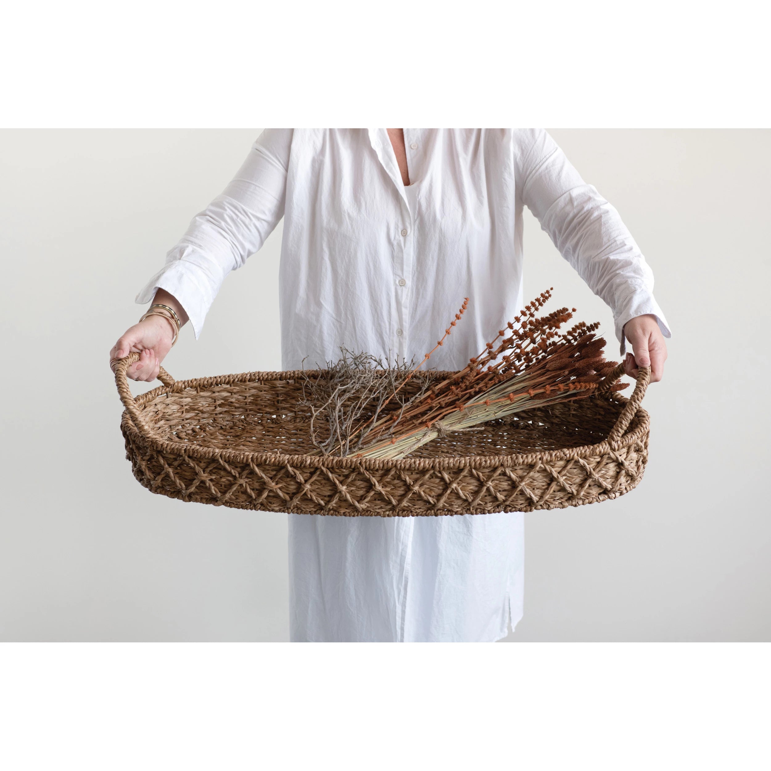  Decorative Woven Seagrass Tray with Handles、mySite、elrpsem3k