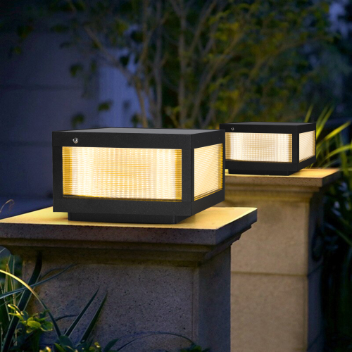 12" Black Solar Powered LED Post Cap Light, Modern Outdoor LED Fence Light for Pathways, Decks, and Patios (2-Pack)、、eastwooduniform