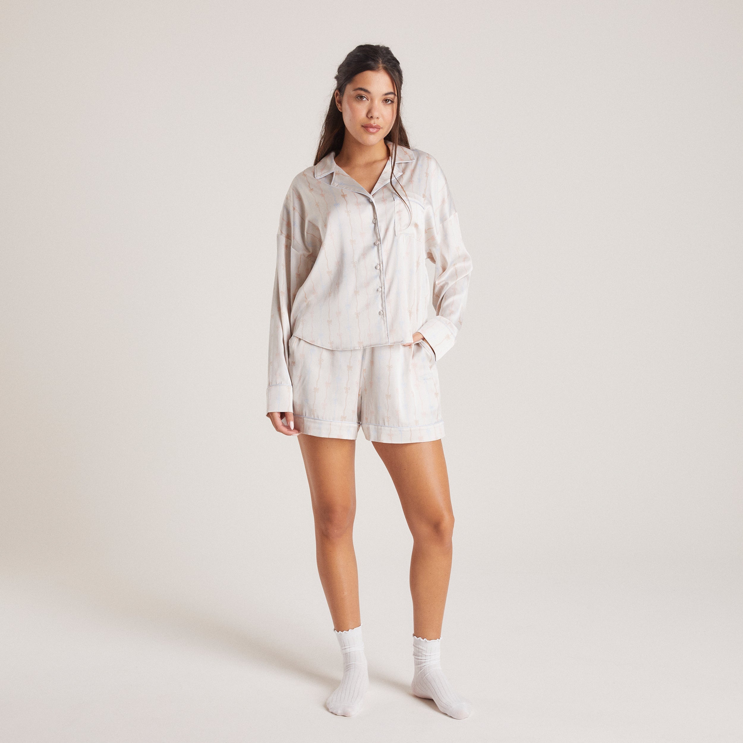 Bow Satin Pyjama Shorts - Pearl、mySite、bengalsvssteelers