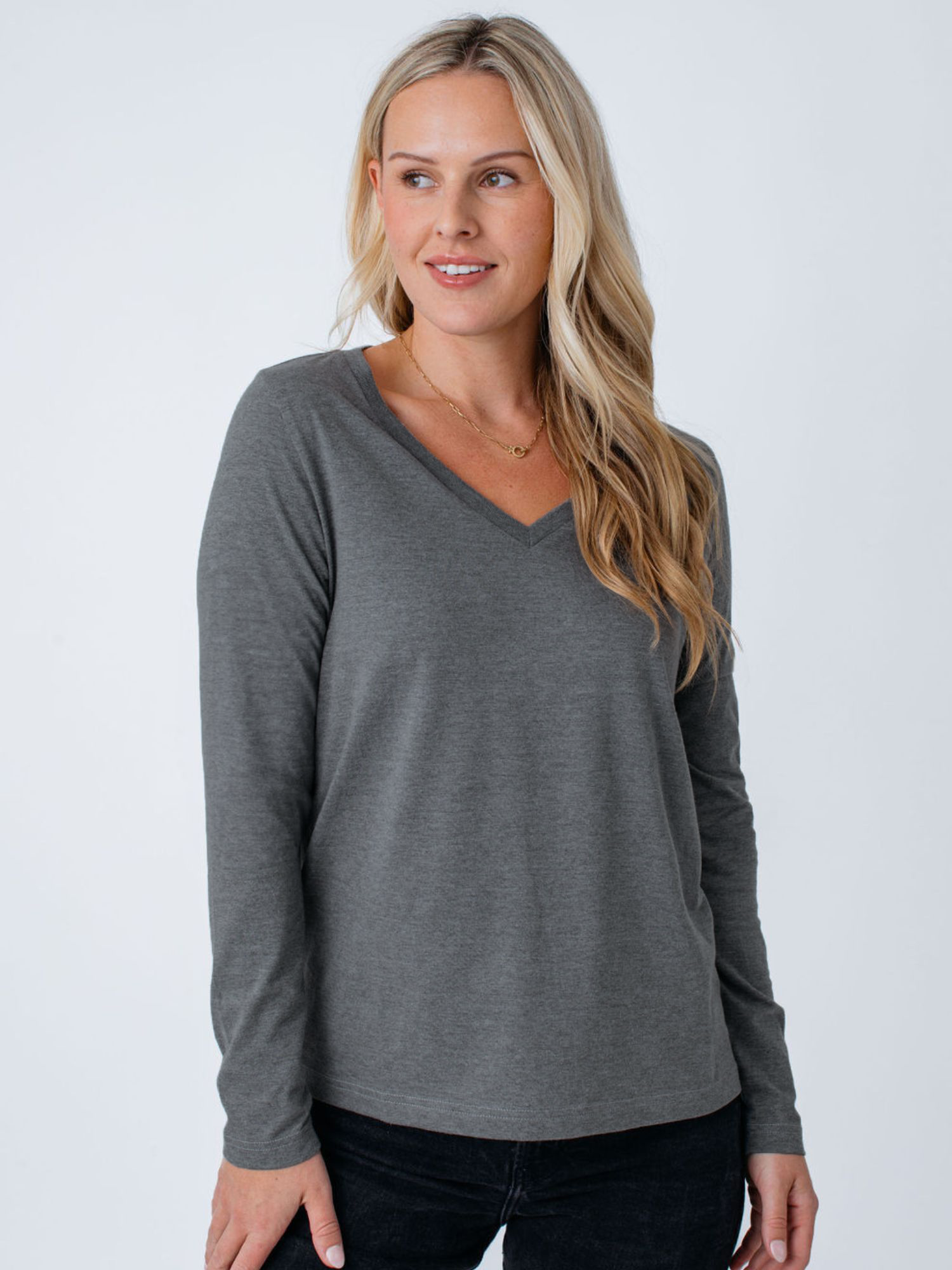  Women's Carbon Grey Long Sleeve V-Neck、mySite、ghnorth