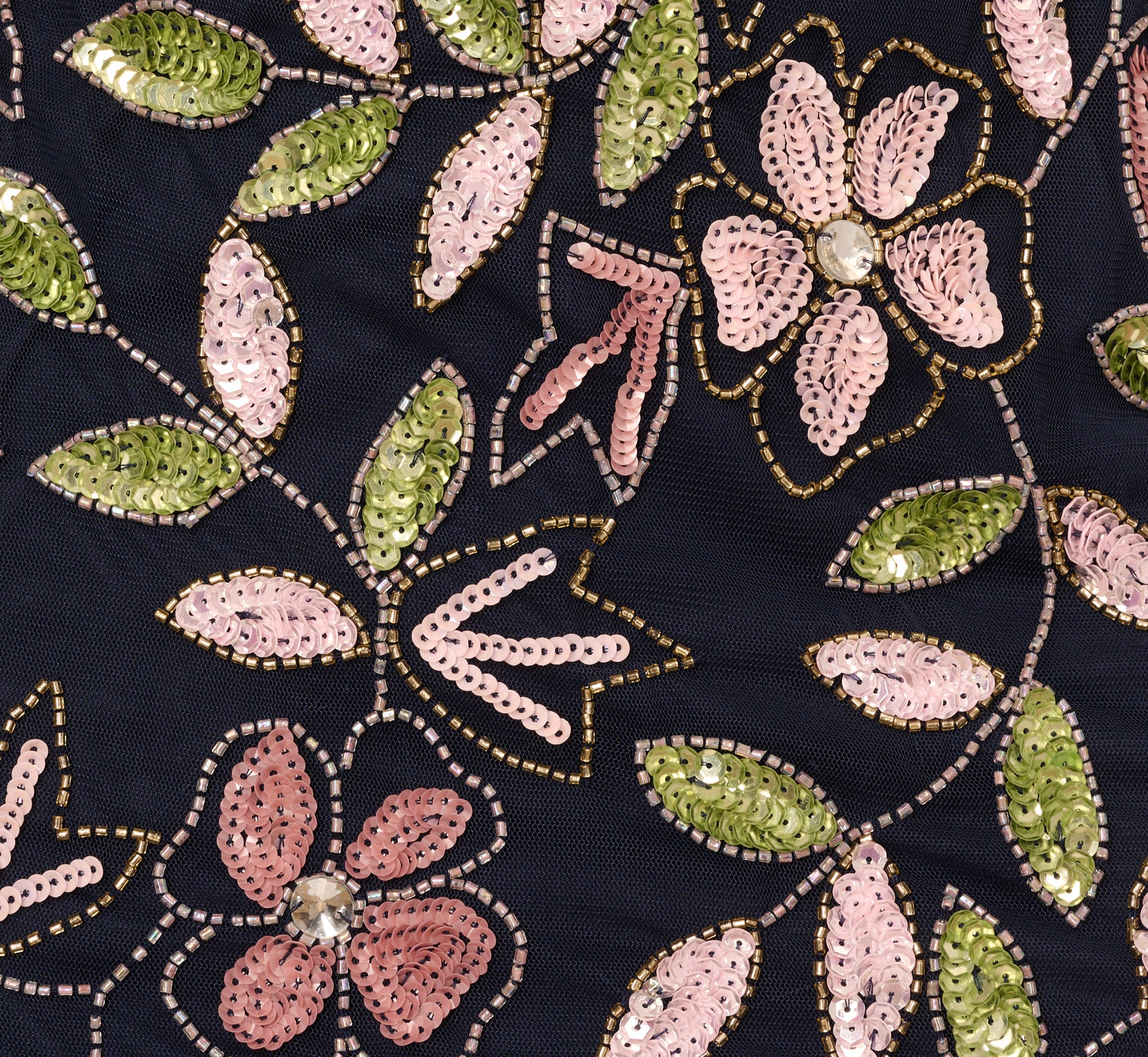 Short Sleeve Vine Beaded Godet Gown In Navy Multi、mySite、solidvoid