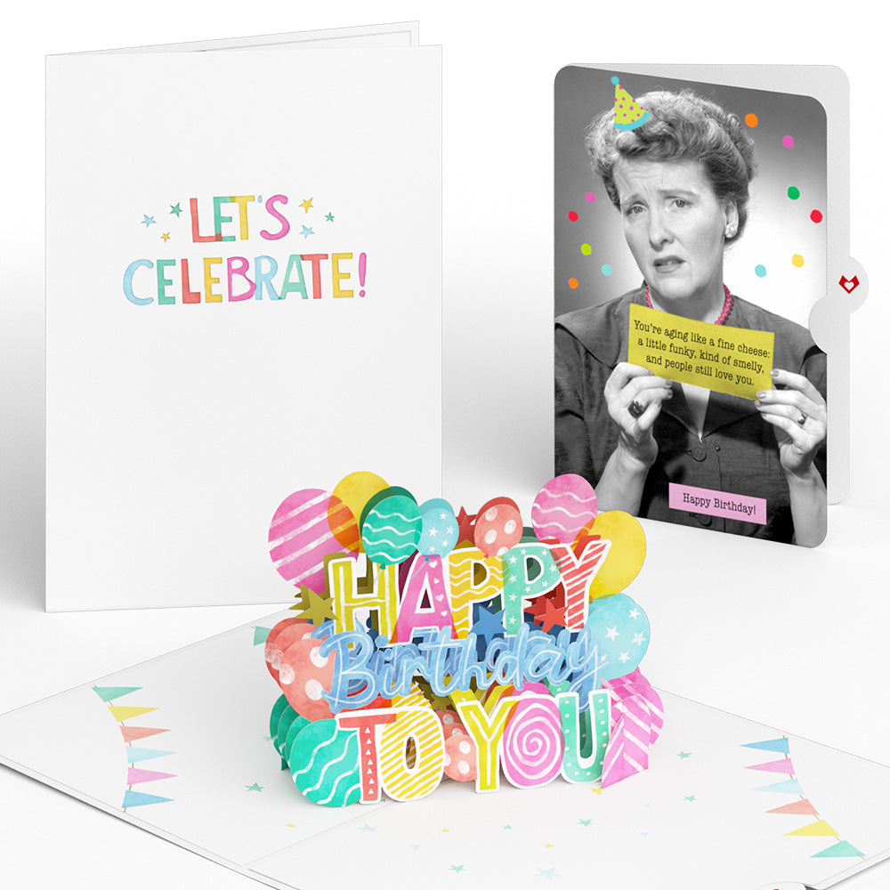 Let's Celebrate Birthday Pop-Up Card and Aging Like a Fine Cheese Sentiment Set for Any Woman、mySite、solidvoid