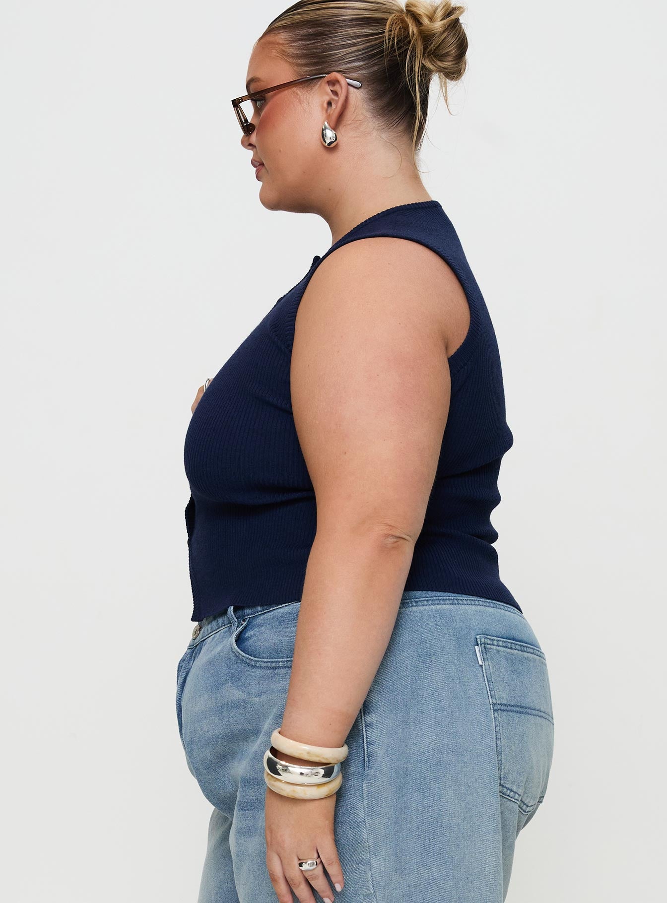 Suzu Sleeveless Knit Top Navy Curve、mySite、solidvoid