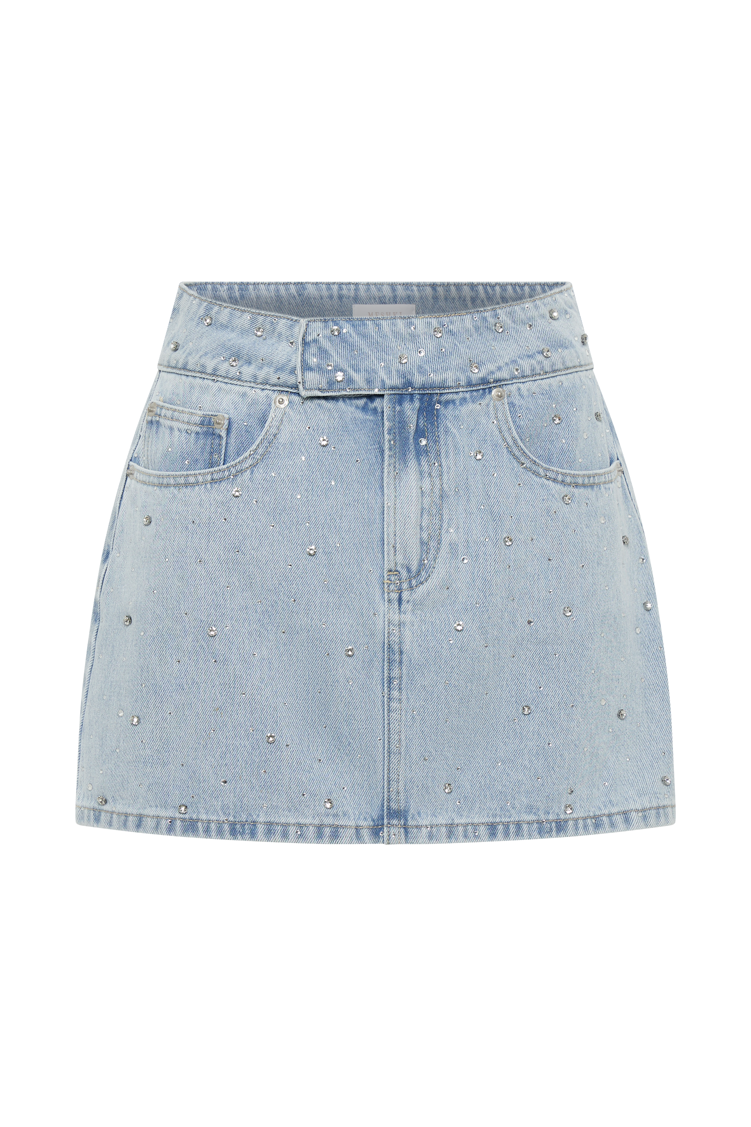 Kieryn Embellished Denim Mini Skirt - Light Blue、mySite、solidvoid