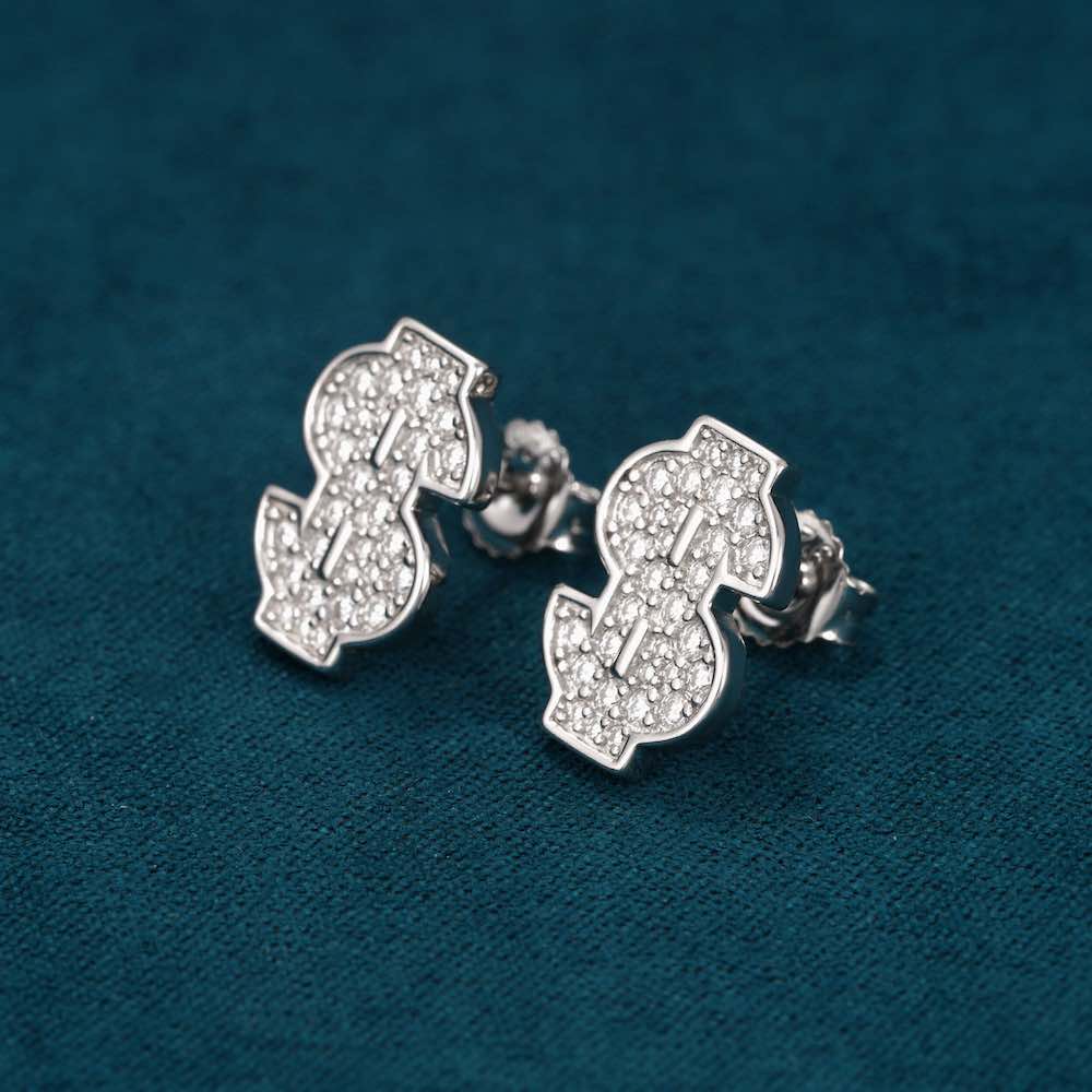 Moissanite Dollar Sign Earrings 14K Gold、mySite、hinf8tx79