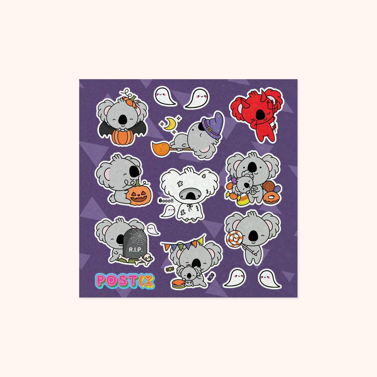  Halloween Koalas Square Glitter Sticker Sheet、mySite、ghnorth