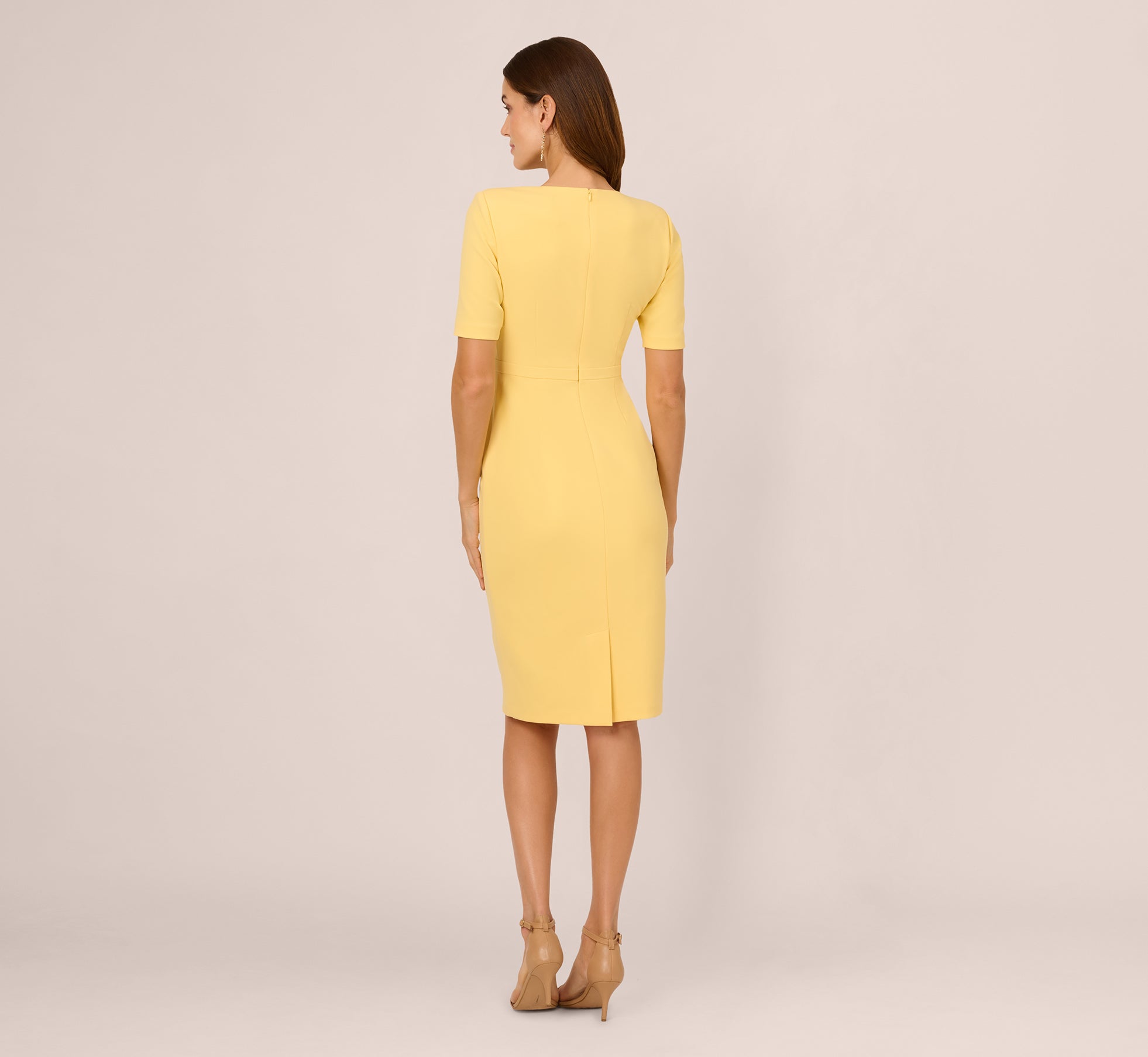 Short Sleeve Bow Waist Sheath Dress In Warm Sun、mySite、solidvoid