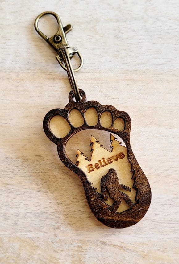 Big Foot Believe Keychain or Magnet-Layered Wood Handmade in the USA、mySite、g9winljtr